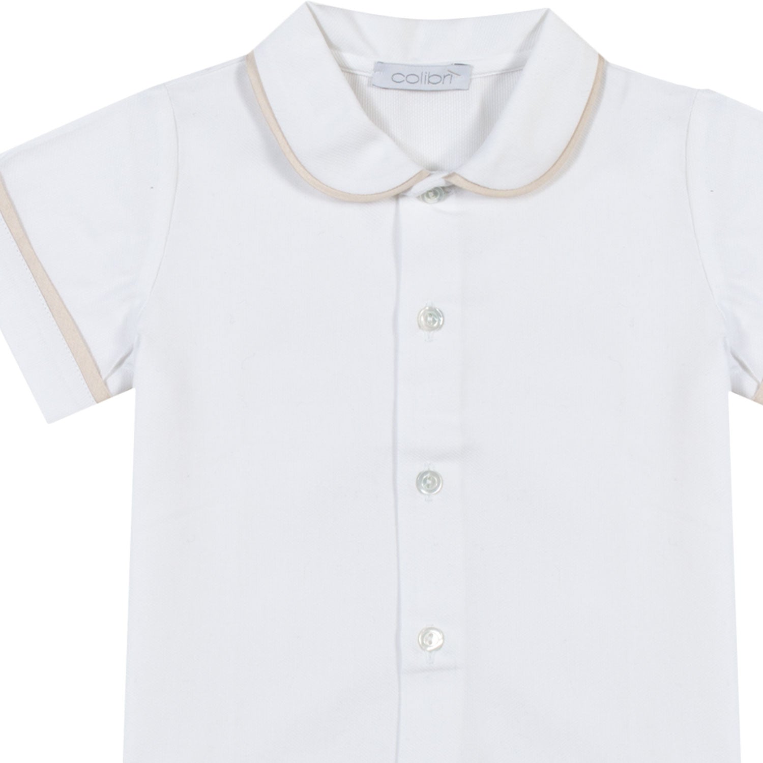 CAMICETTA BIANCA CON BORDI BEIGE CORDA NEONATO - annameglio.com abbigliamento moda