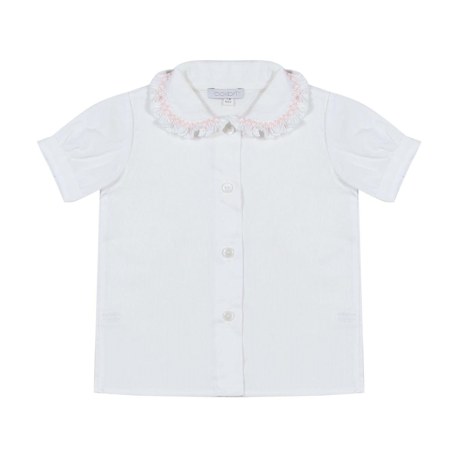 CAMICETTA BIANCA CON ORLO SMOCK ROSA NEONATA - annameglio.com abbigliamento moda