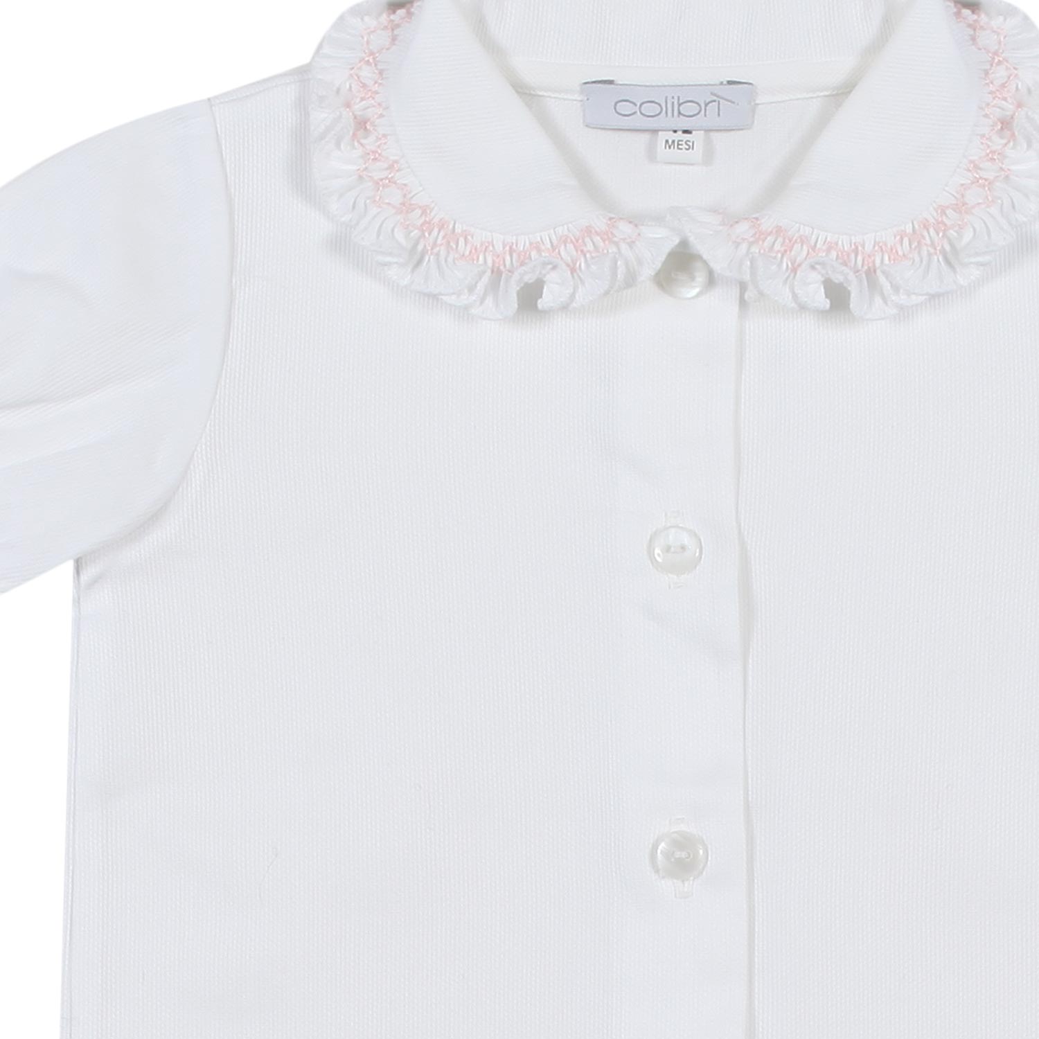 CAMICETTA BIANCA CON ORLO SMOCK ROSA NEONATA - annameglio.com abbigliamento moda