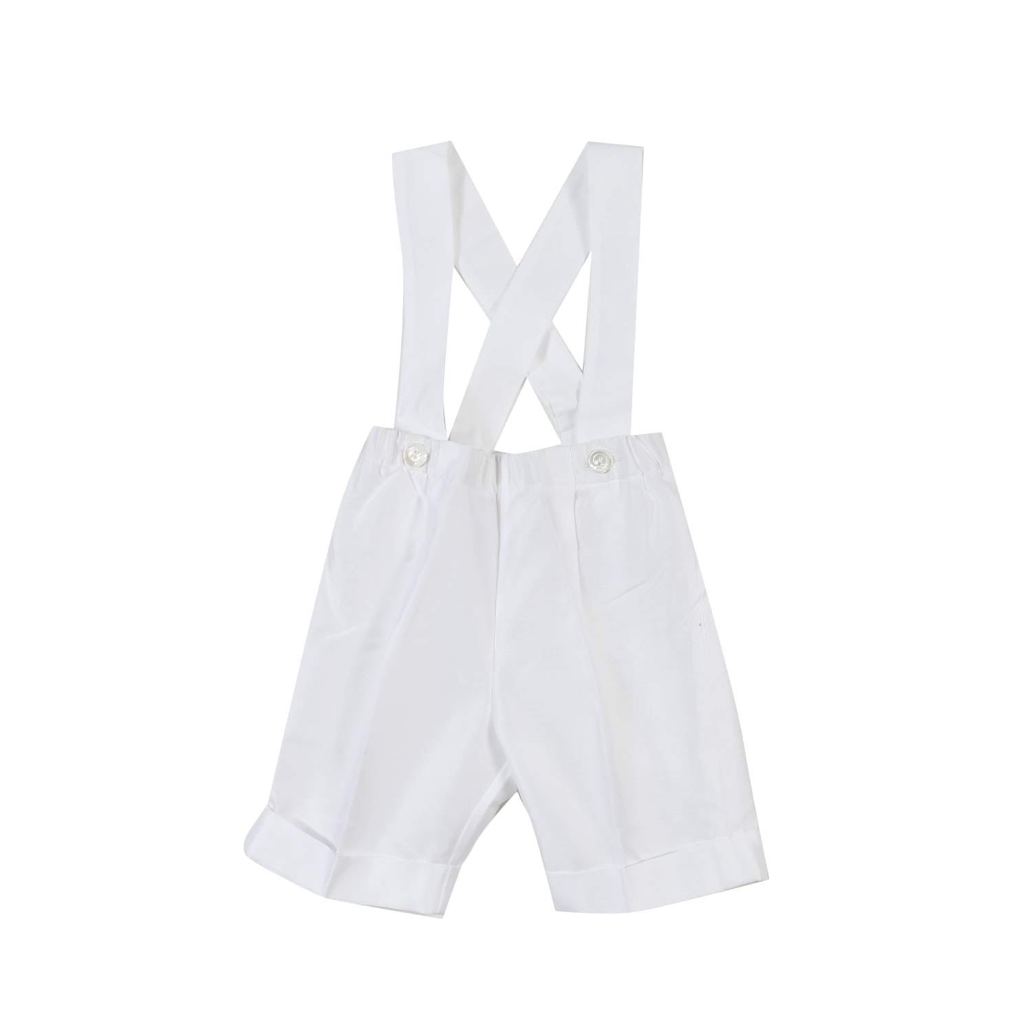 BERMUDA RASO BIANCO CON BRETELLE NEONATO - annameglio.com abbigliamento moda