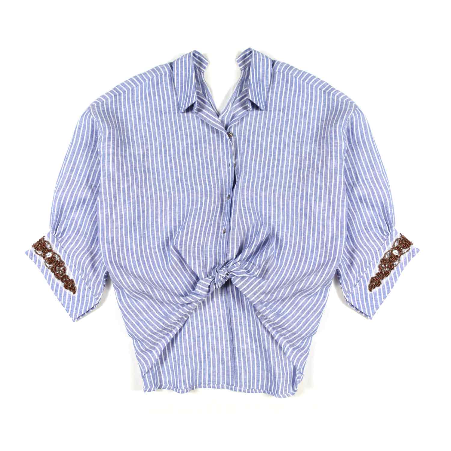 CAMICIA LINO CELESTE E BIANCA A RIGHE DONNA E TEEN - annameglio.com abbigliamento moda