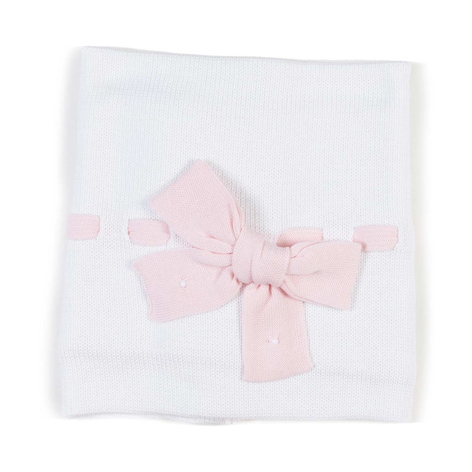 COPERTA MAGLIA DI COTONE BIANCA CON FIOCCO ROSA - annameglio.com abbigliamento moda
