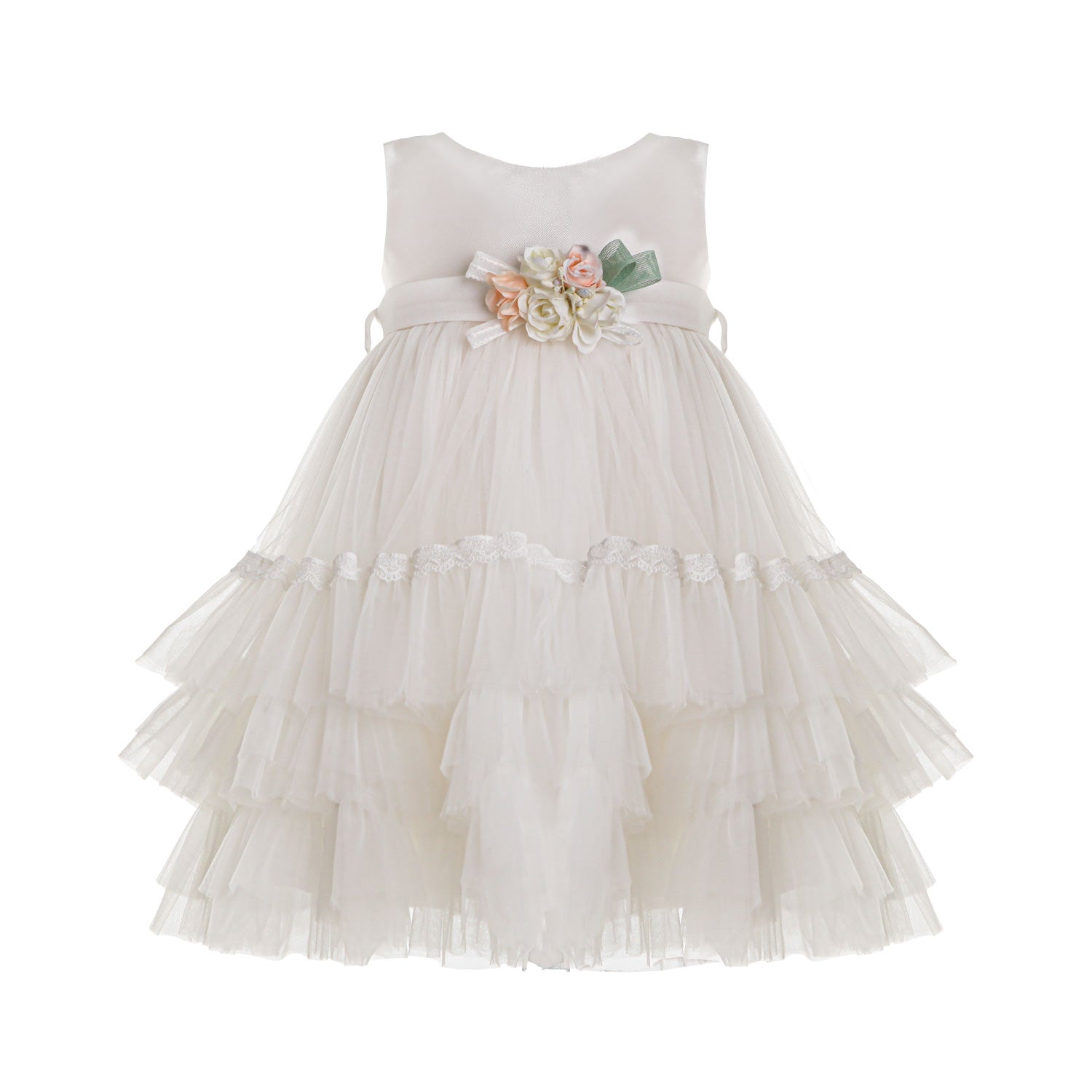 ABITO TULLE AVORIO A BALZE BIMBA E NEONATA - annameglio.com abbigliamento moda