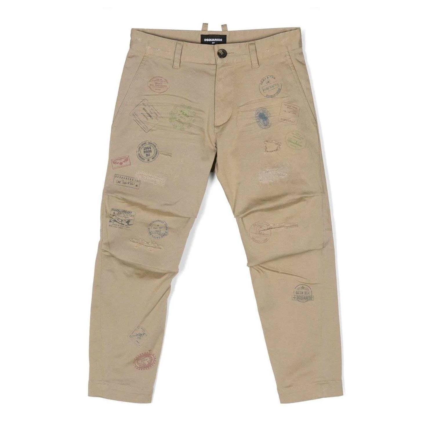 Pantalone Dsquared2 khaki con stampe multicolor - annameglio.com abbigliamento moda