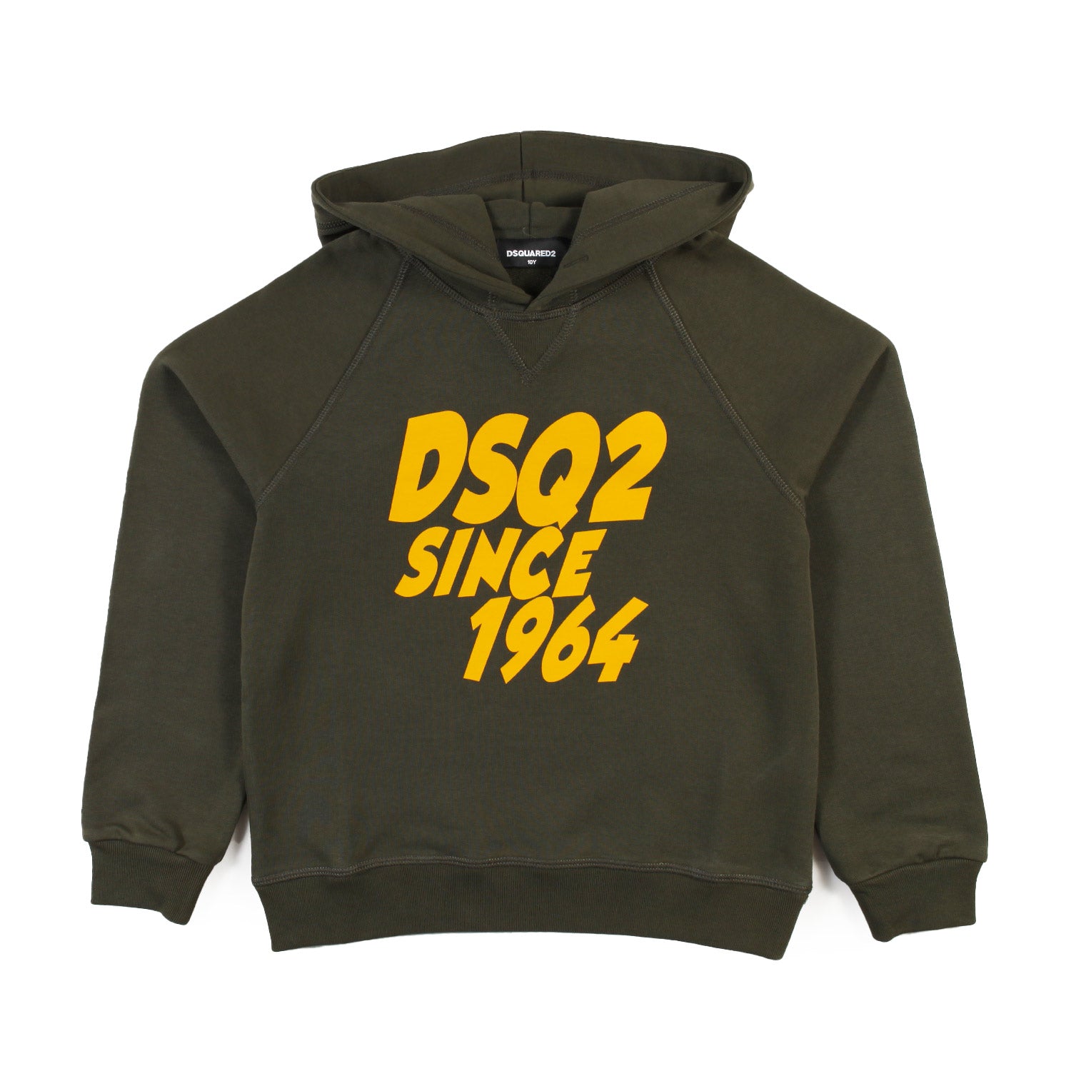 Felpa hoodie verde militare con logo DSQ2 giallo - annameglio.com abbigliamento moda