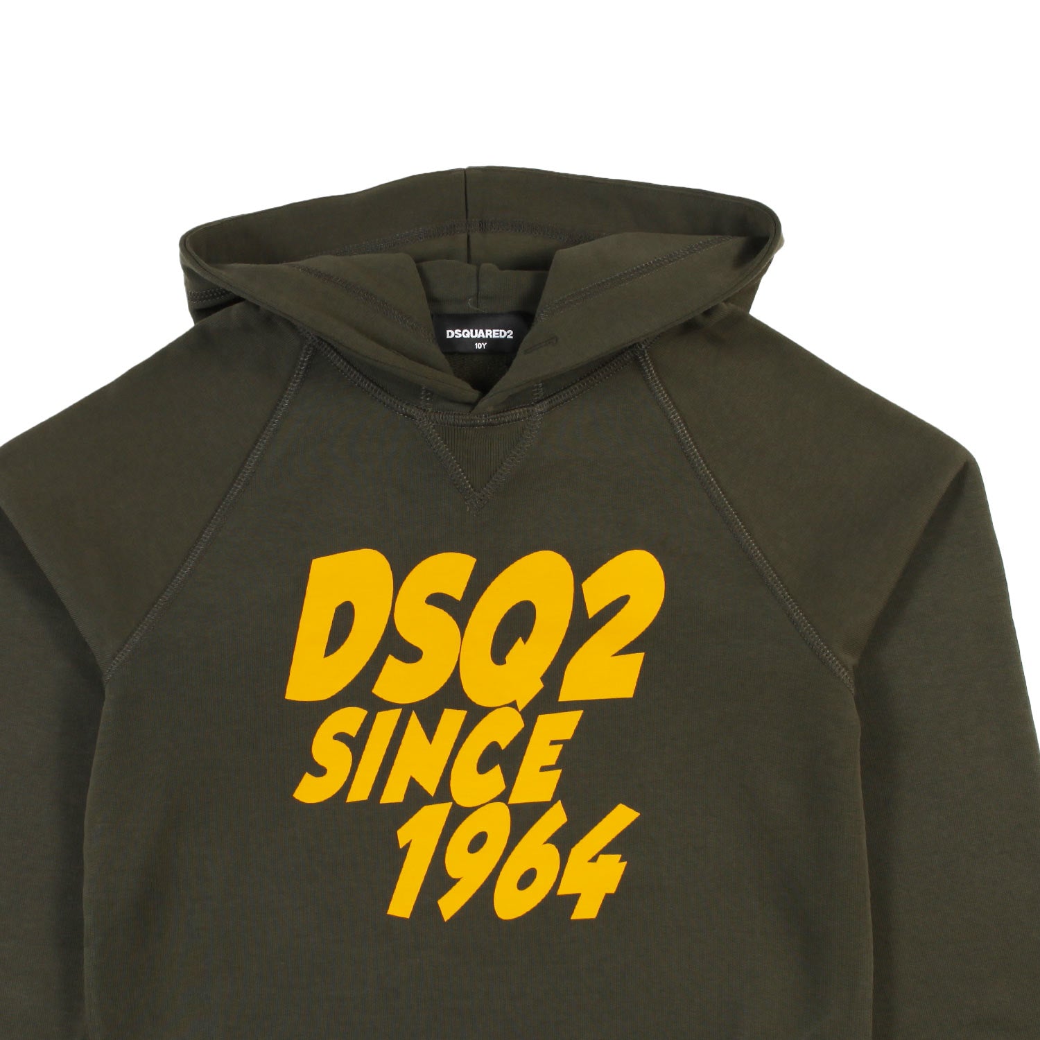 Felpa hoodie verde militare con logo DSQ2 giallo - annameglio.com abbigliamento moda