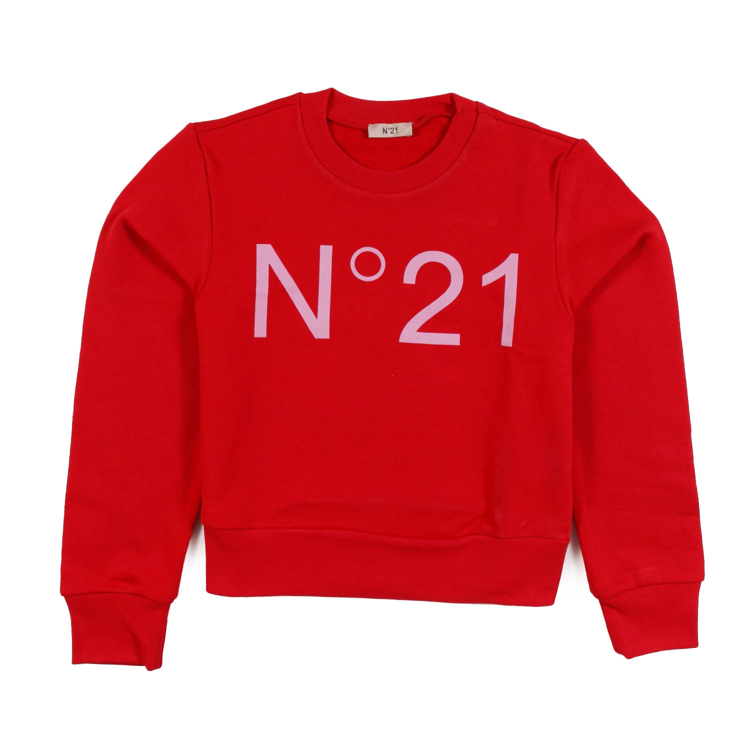 Red cropped sweatshirt with pink N21 logo - annameglio.com abbigliamento moda