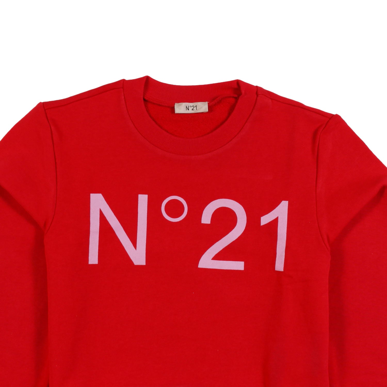 Red cropped sweatshirt with pink N21 logo - annameglio.com abbigliamento moda
