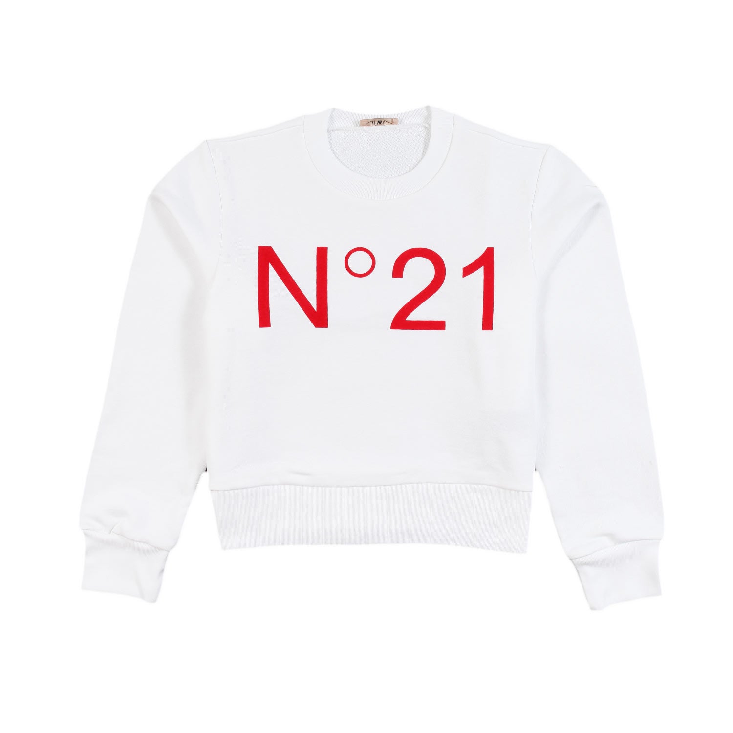 Felpa cropped bianca con logo N21 rosso - annameglio.com abbigliamento moda