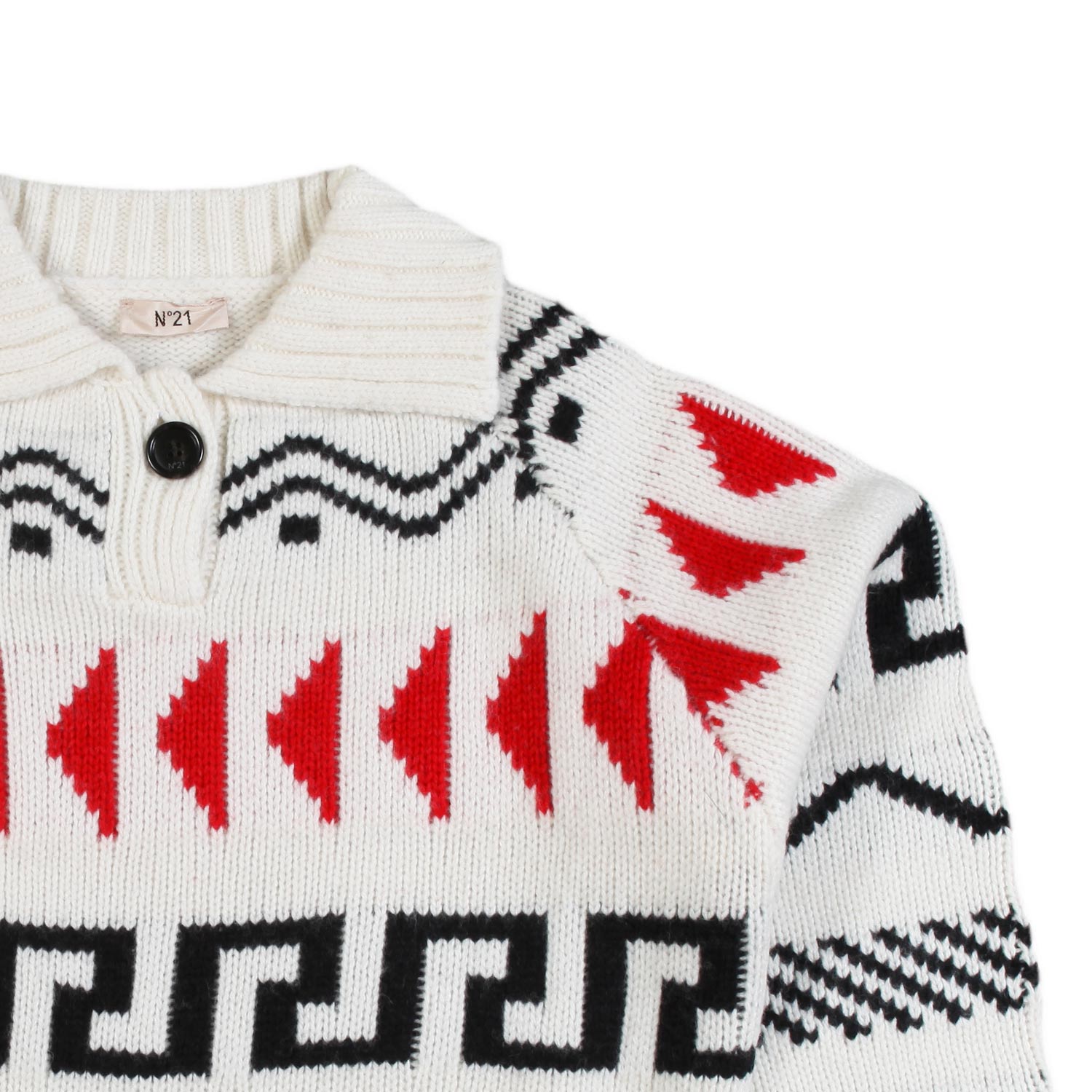 Maglione N21 panna con grafiche rosse e nere - annameglio.com abbigliamento moda