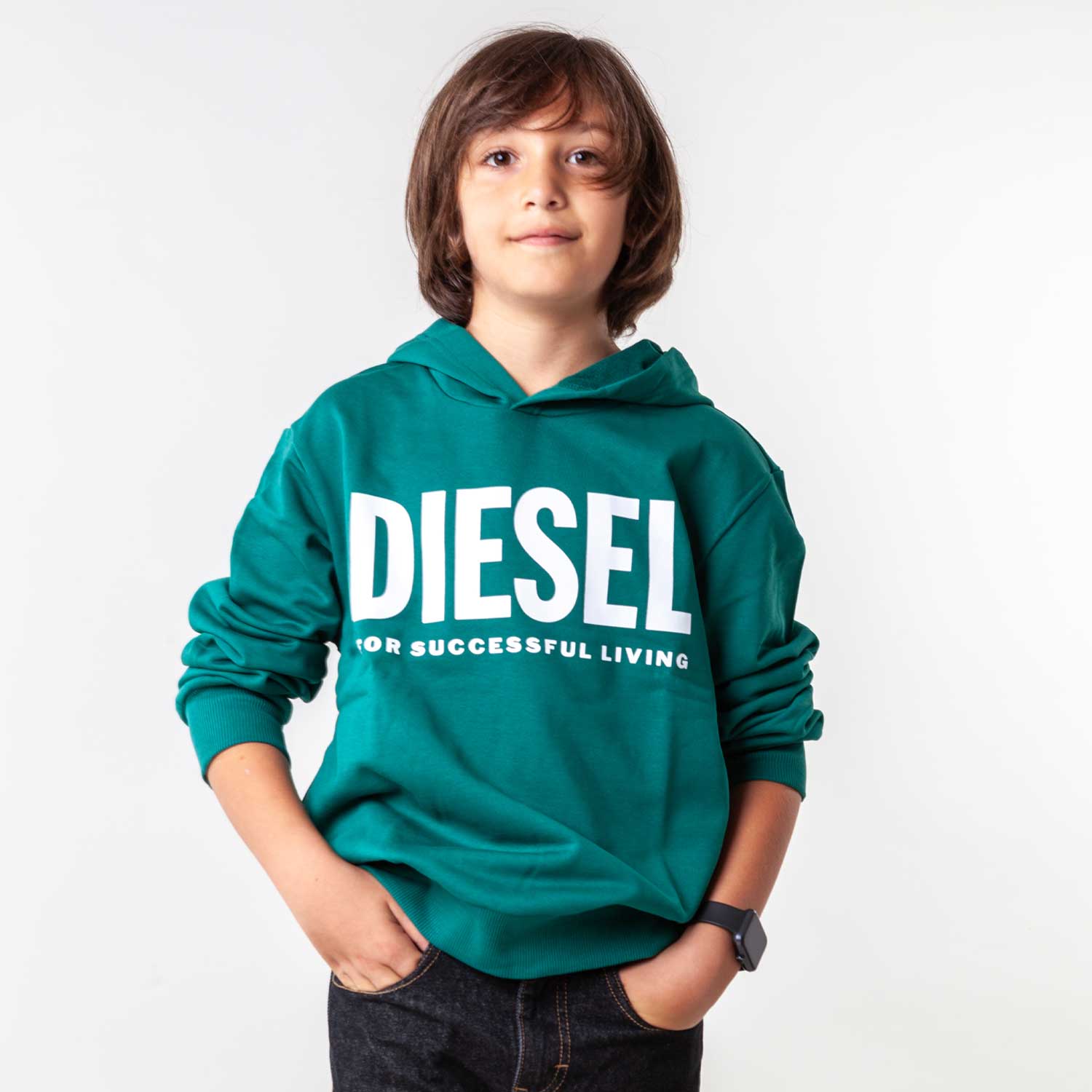 Felpa hoodie unisex verde con logo Diesel bianco - annameglio.com abbigliamento moda