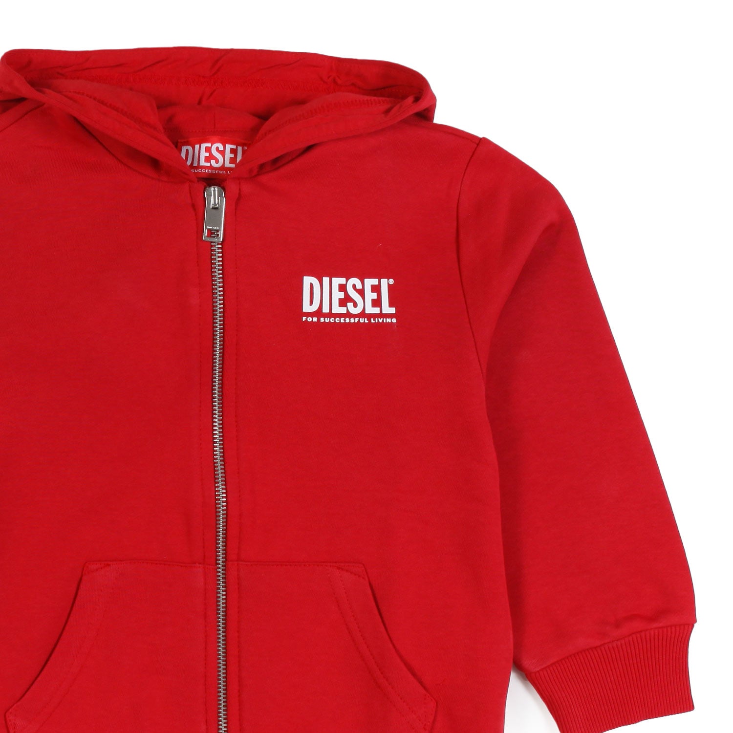 Felpa hoodie rossa con logo Diesel bianco e zip - annameglio.com abbigliamento moda