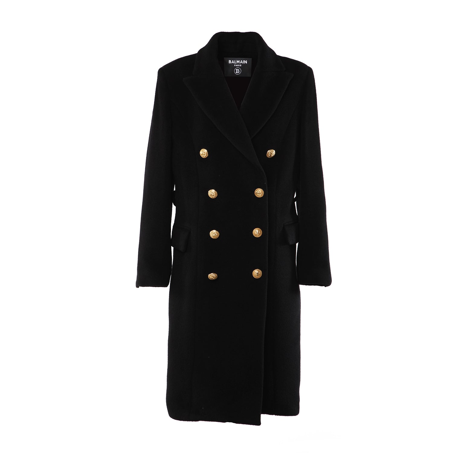 Cappotto doppiopetto Balmain di lana nero e oro - annameglio.com abbigliamento moda