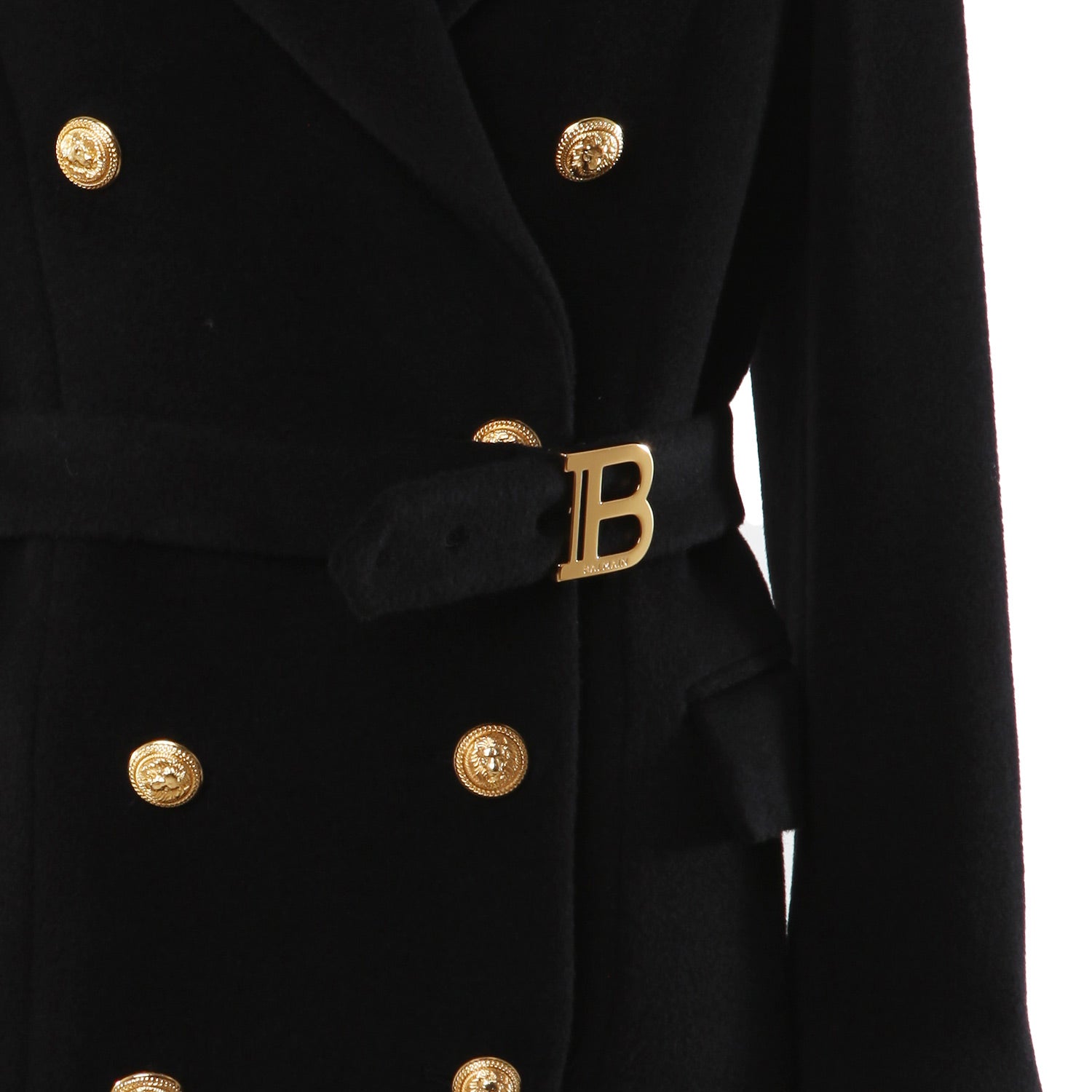 Cappotto doppiopetto Balmain di lana nero e oro - annameglio.com abbigliamento moda