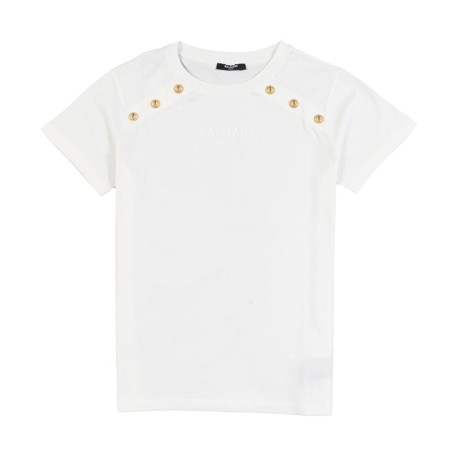 T-shirt Balmain Paris panna con bottoni oro - annameglio.com abbigliamento moda