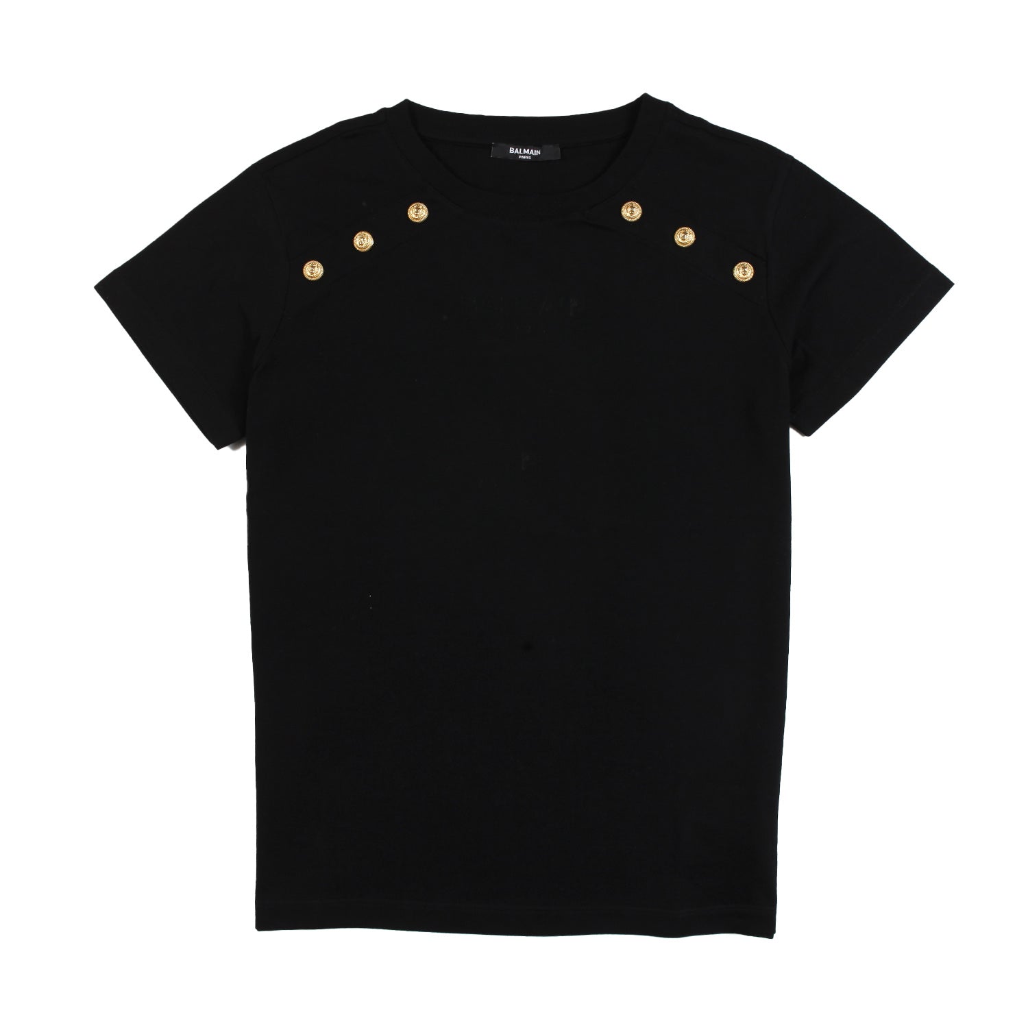 T-shirt Balmain Paris nera con bottoni oro - annameglio.com abbigliamento moda