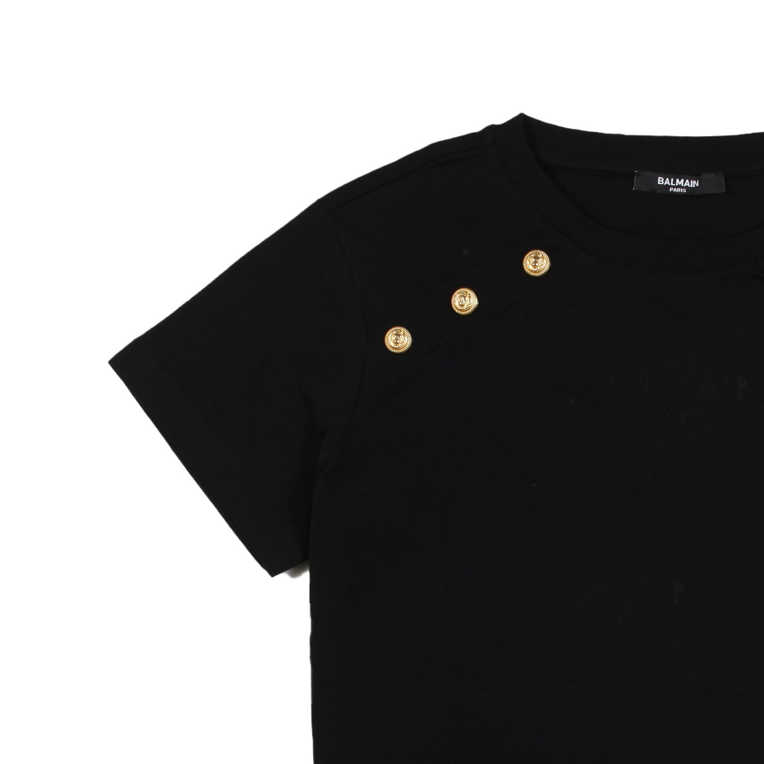 T-shirt Balmain Paris nera con bottoni oro - annameglio.com abbigliamento moda
