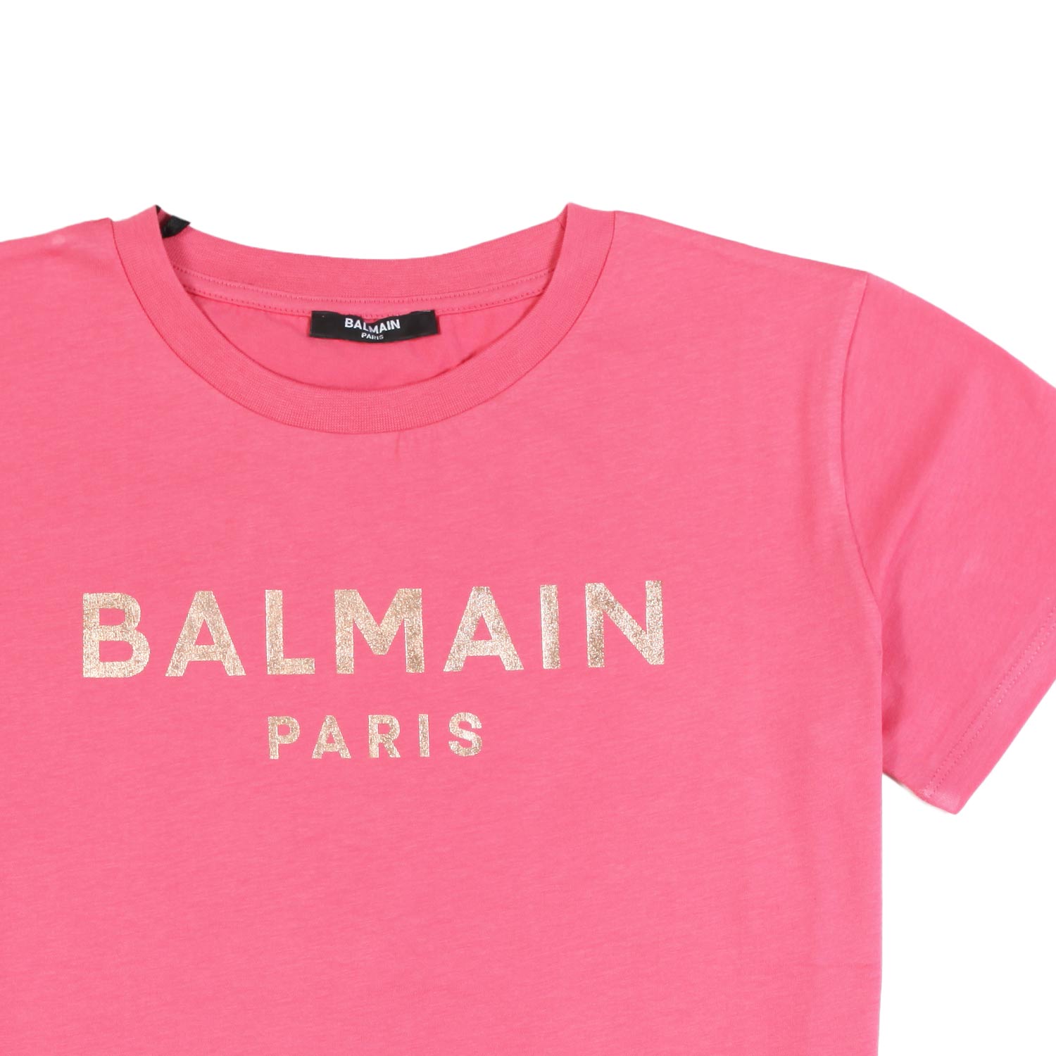 T-shirt Balmain rosa con logo oro - annameglio.com abbigliamento moda