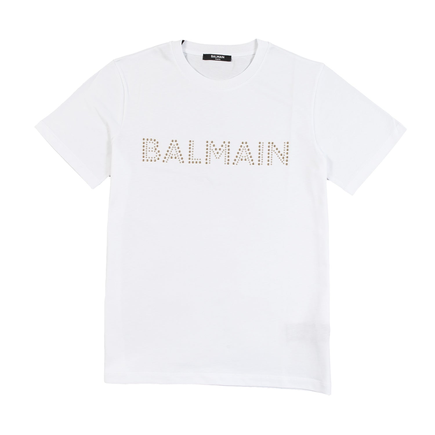 T-shirt Balmain bianca con logo strass oro - annameglio.com abbigliamento moda
