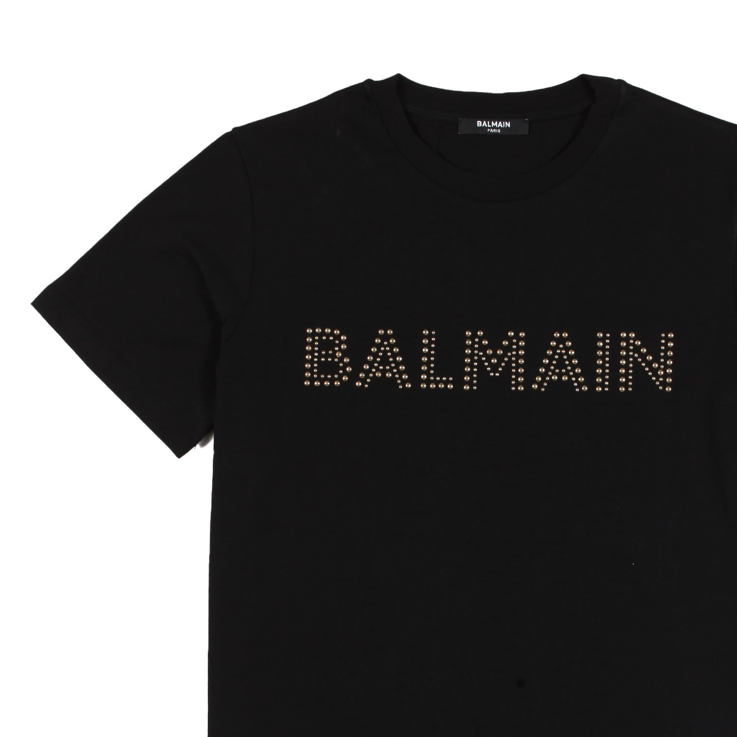 T-shirt Balmain nera con logo strass oro - annameglio.com abbigliamento moda