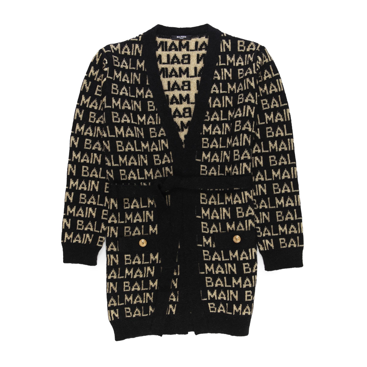 Cardigan over nero con loghi Balmain oro - annameglio.com abbigliamento moda