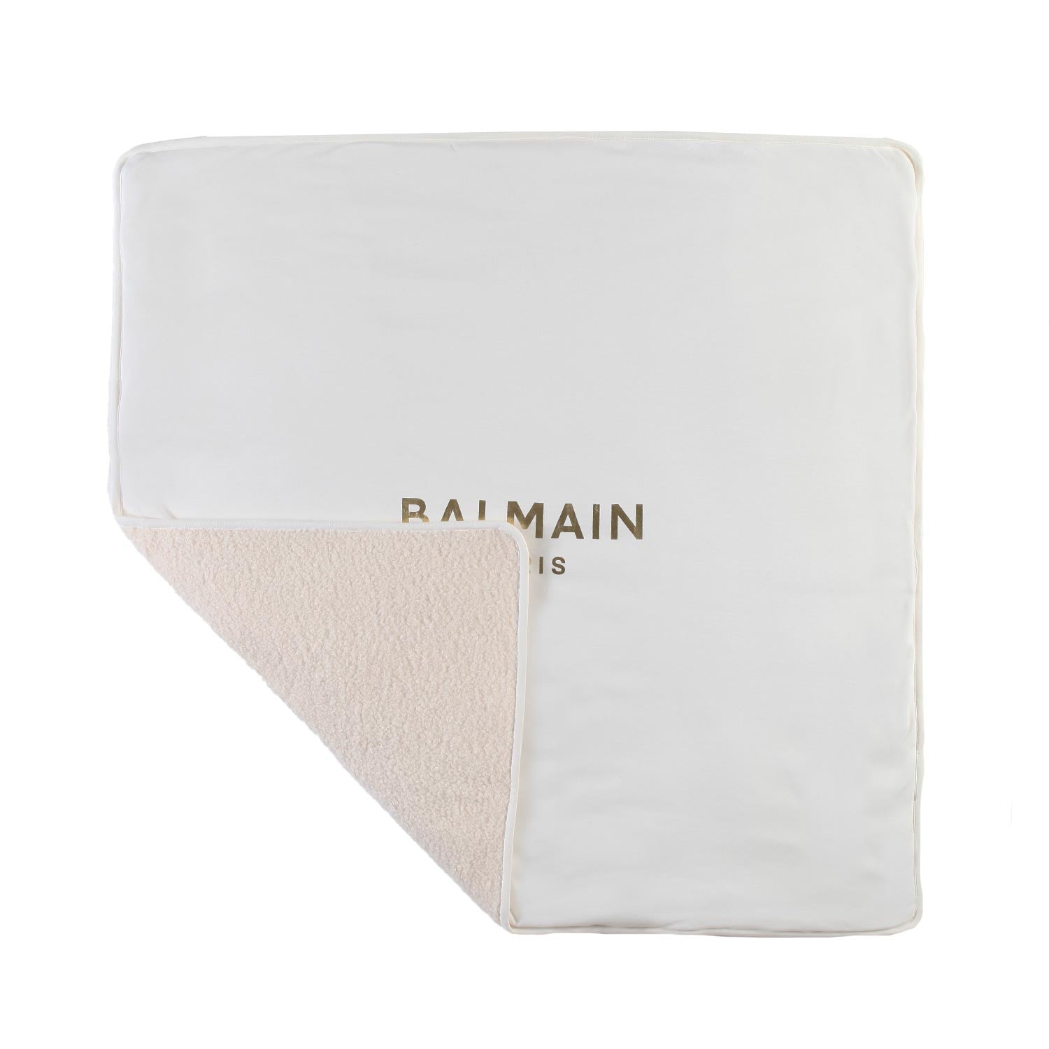 Coperta Balmain bianca e beige con logo oro - annameglio.com abbigliamento moda
