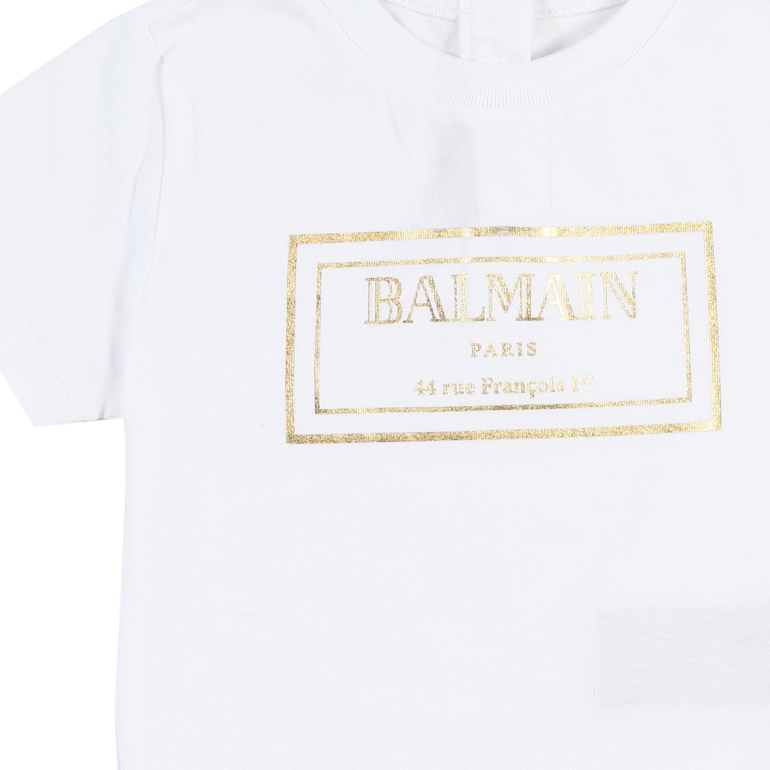 T-Shirt Balmain Baby bianca con logo-cornice oro - annameglio.com abbigliamento moda