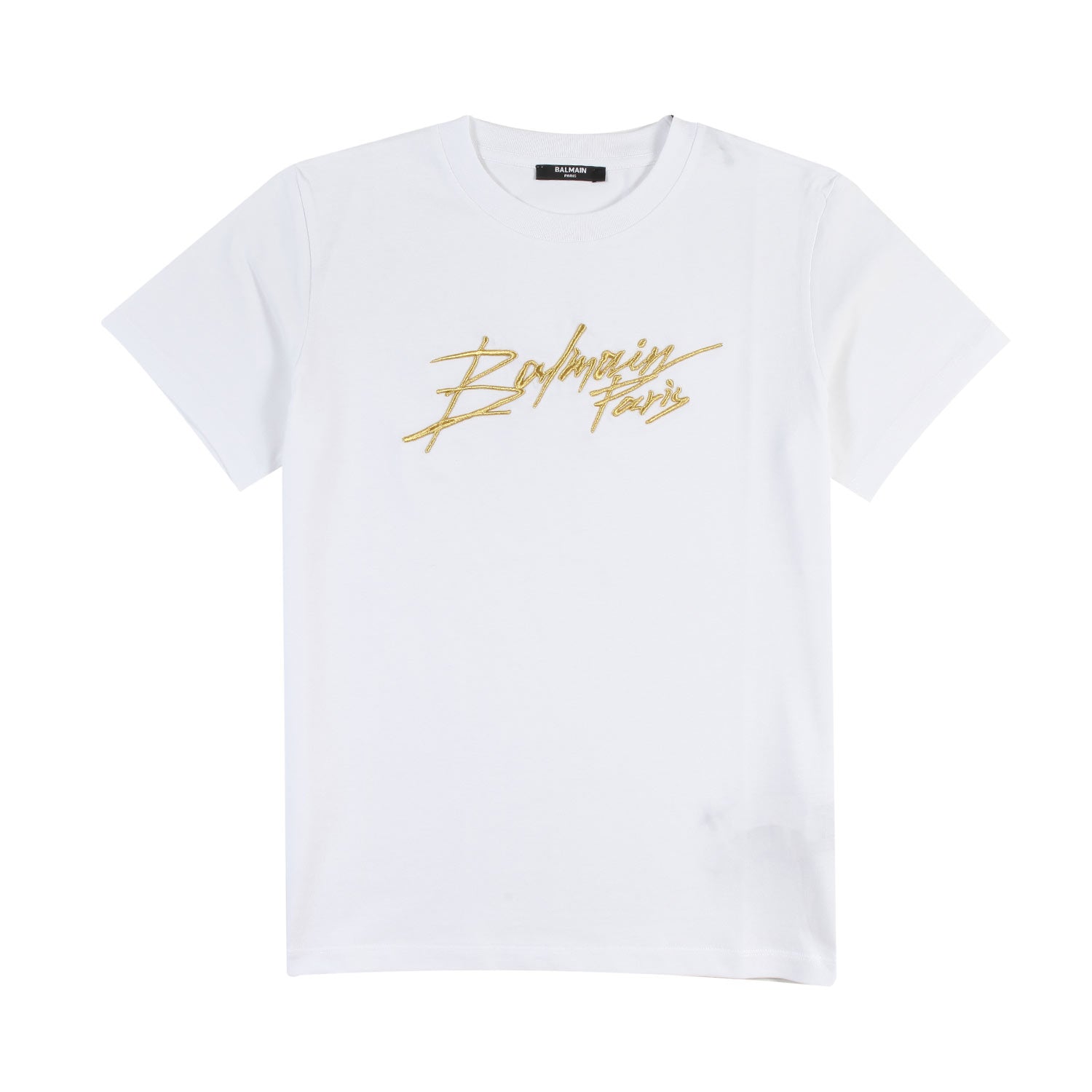 T-Shirt Balmain bianca con logo signature oro - annameglio.com abbigliamento moda