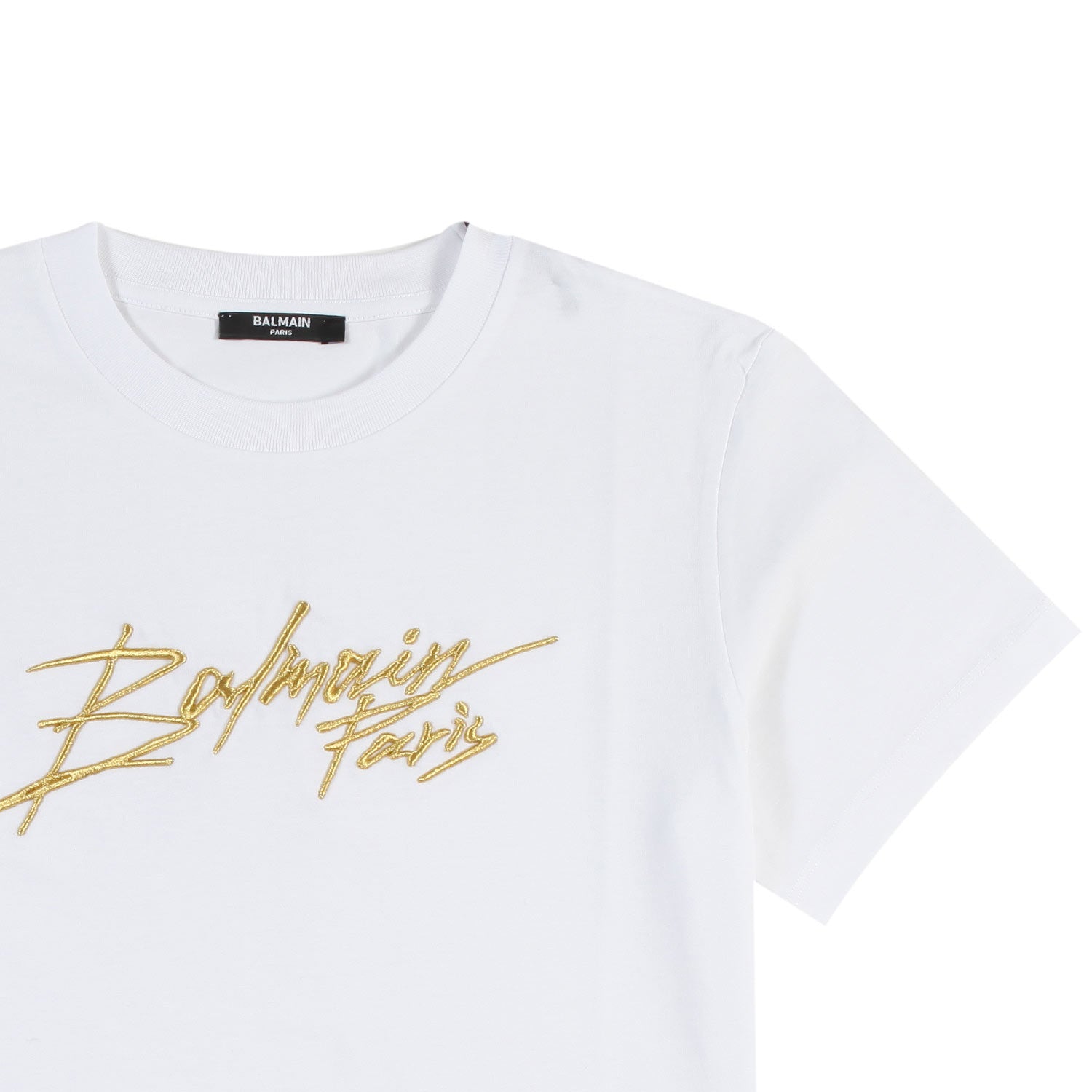 T-Shirt Balmain bianca con logo signature oro - annameglio.com abbigliamento moda