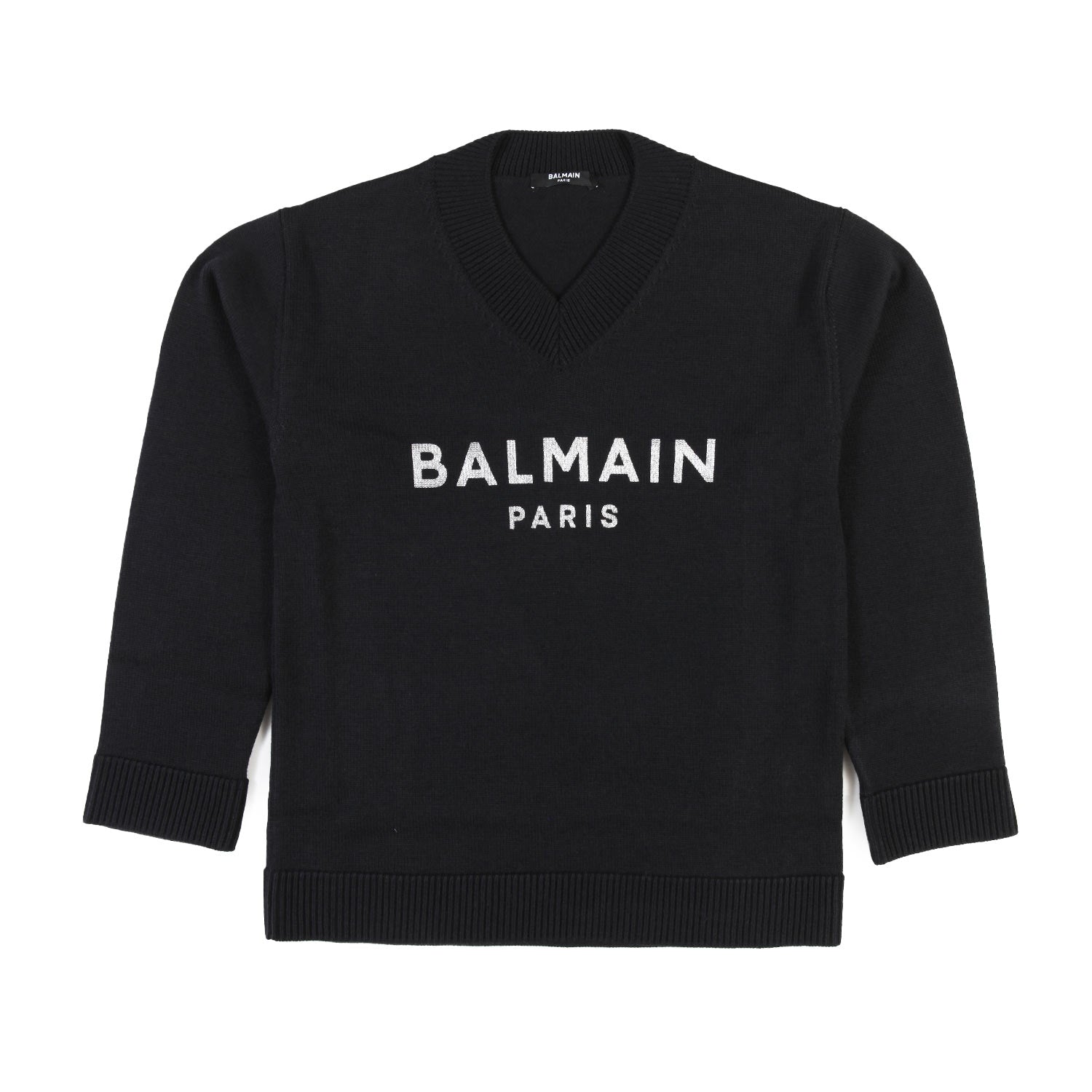 Maglione over nero con logo Balmain argento - annameglio.com abbigliamento moda