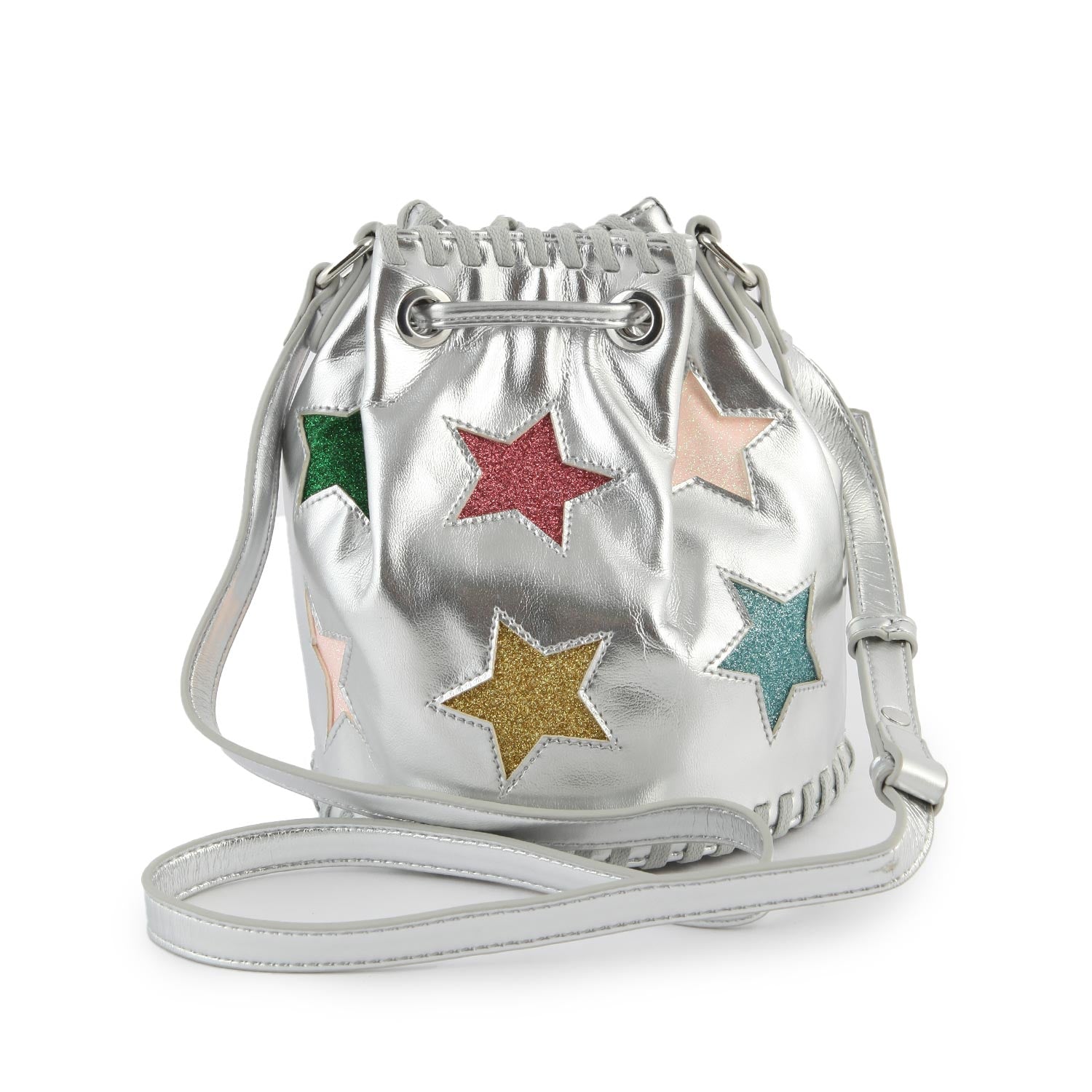 Borsa a secchiello argento con stelle multicolor - annameglio.com abbigliamento moda