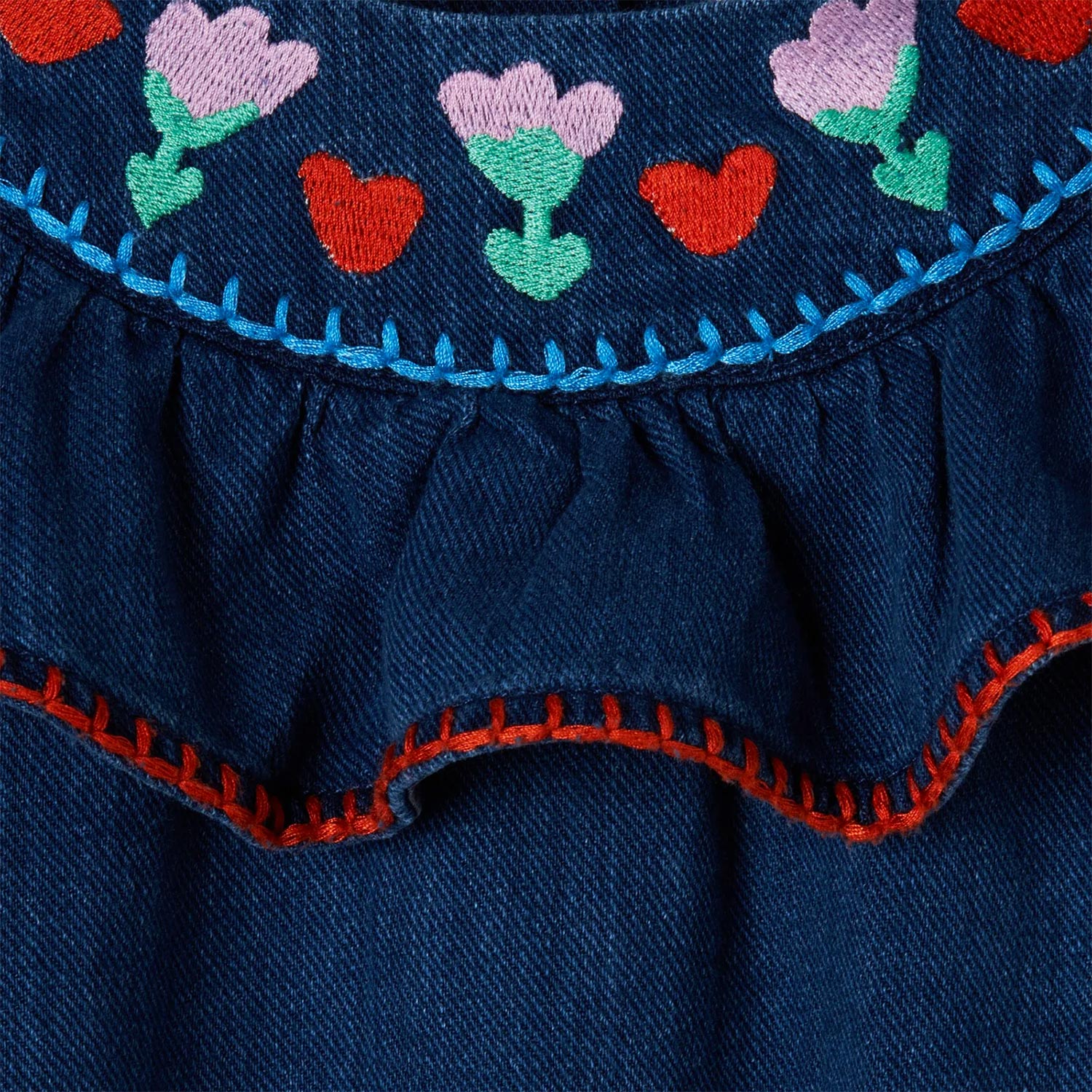 Abito denim blu Stella con fiori colorati Bambina - annameglio.com abbigliamento moda
