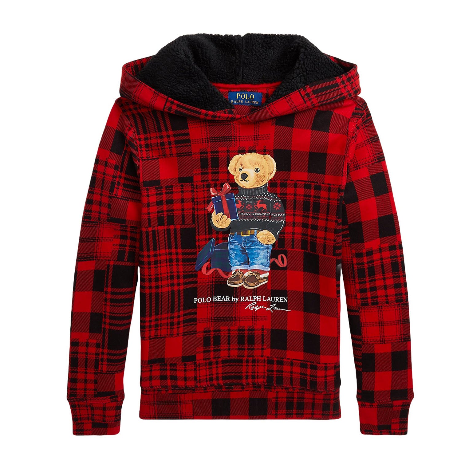 Felpa a scacchi rossa orsetto ricamato - annameglio.com abbigliamento moda