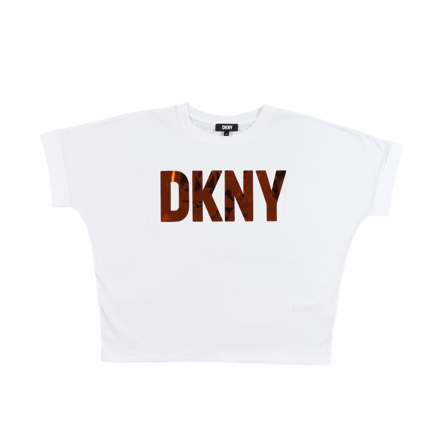 T-shirt bianca con logo DKNY laminato rame - annameglio.com abbigliamento moda