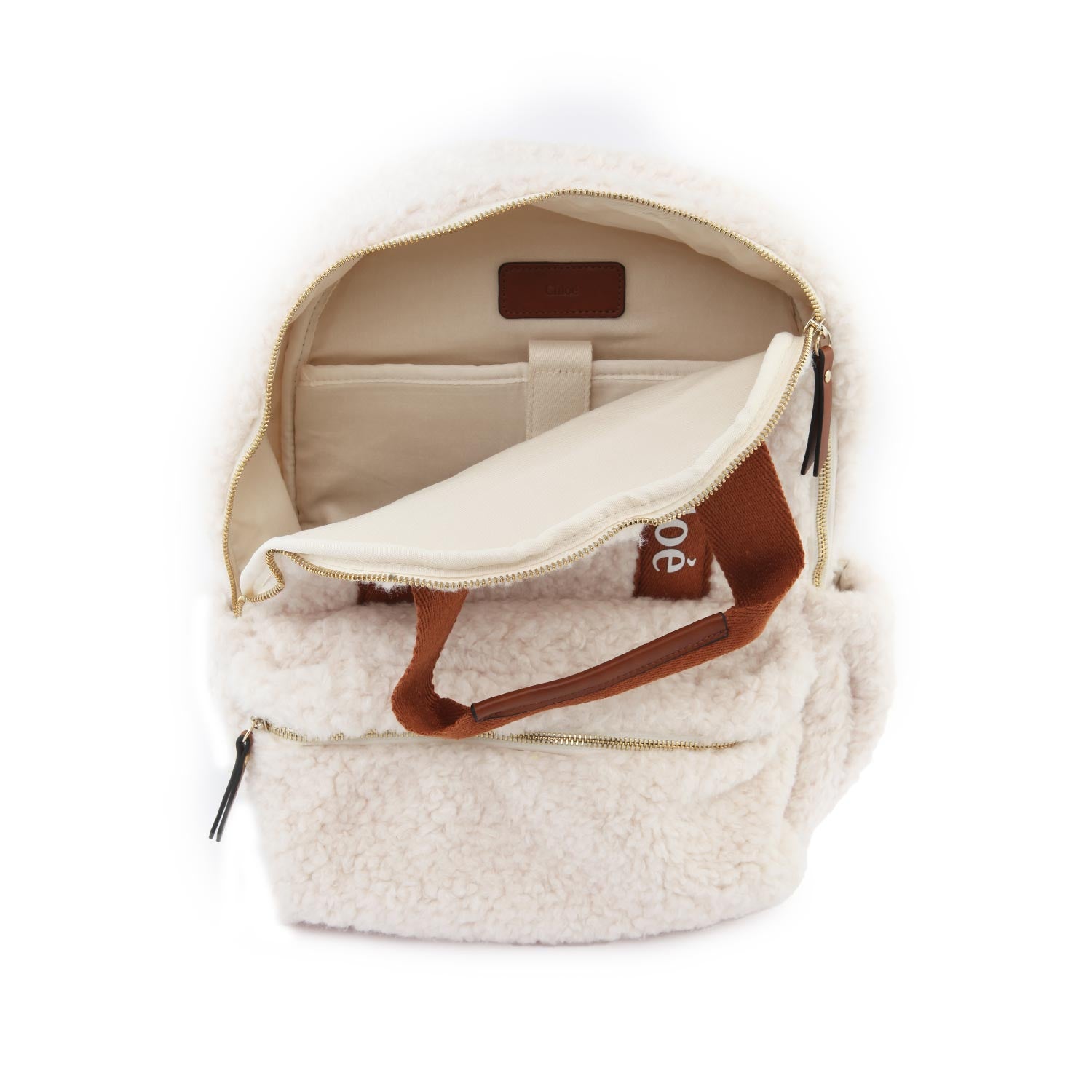 Zaino ecoshearling Chloe panna e marrone caramello - annameglio.com abbigliamento moda