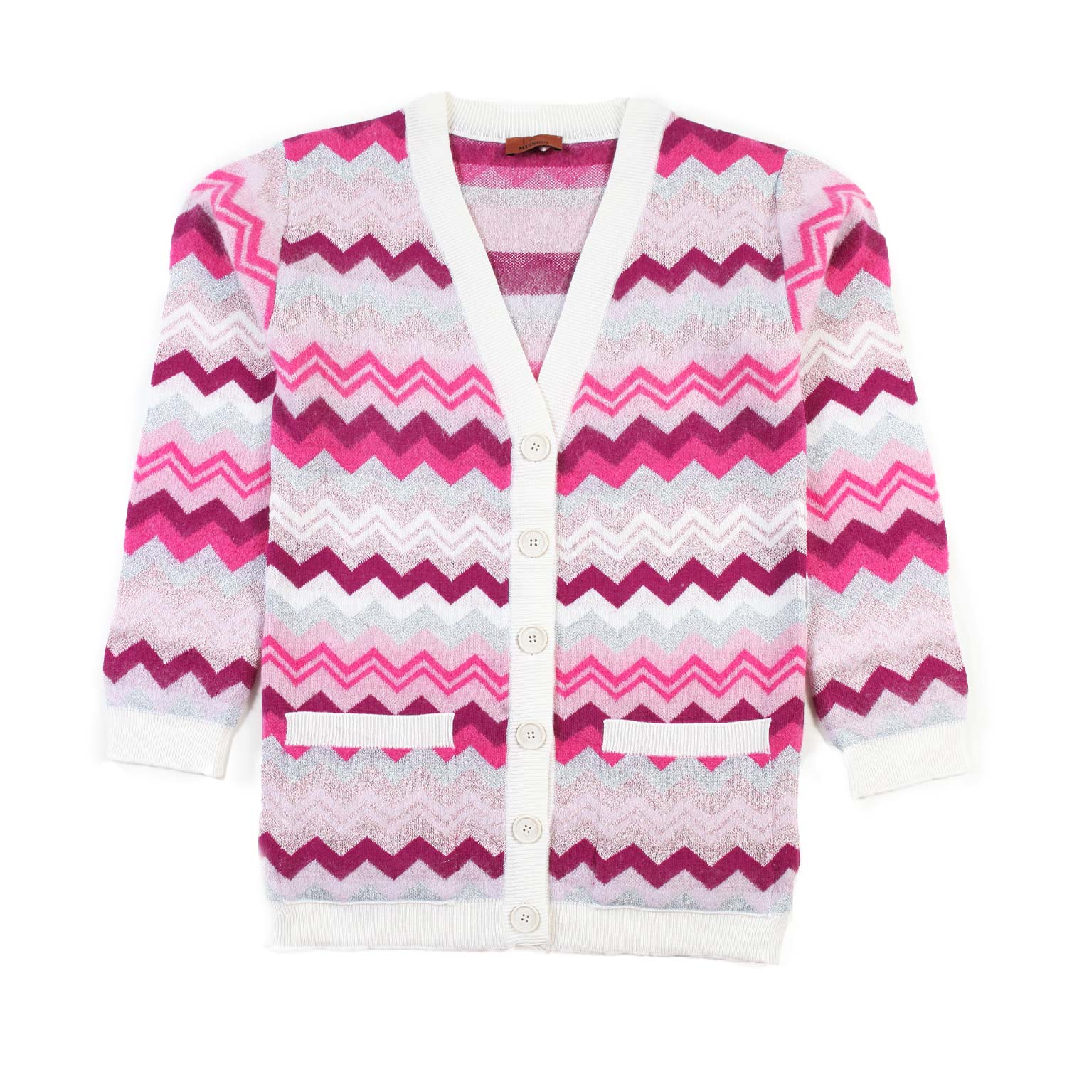 Maxi cardigan ZigZag Missoni rosa, fucsia e panna - annameglio.com abbigliamento moda