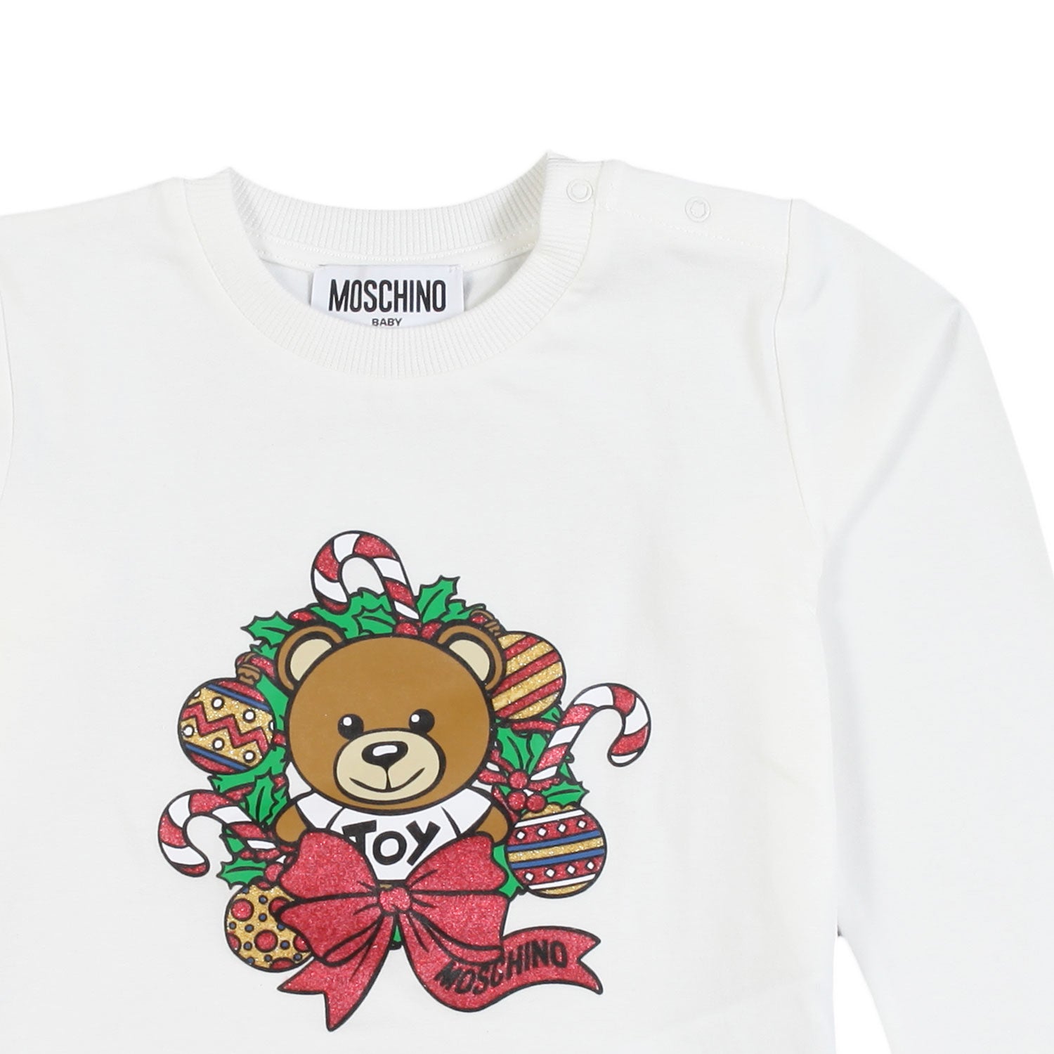 T-shirt natalizia panna con Orsetto Moschino Baby - annameglio.com abbigliamento moda