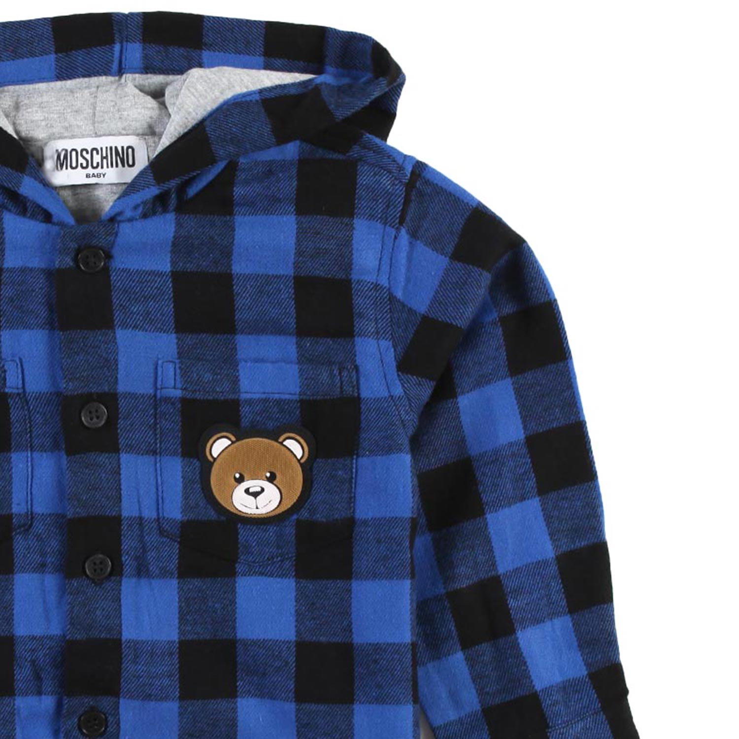 Camicia hoodie Moschino Baby blu e nera vichy - annameglio.com abbigliamento moda