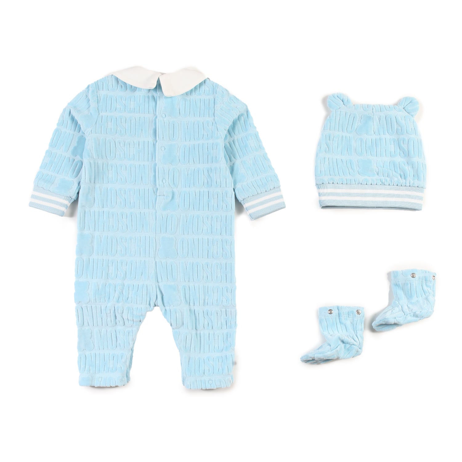 Set regalo Moschino Baby con tutina celeste - annameglio.com abbigliamento moda
