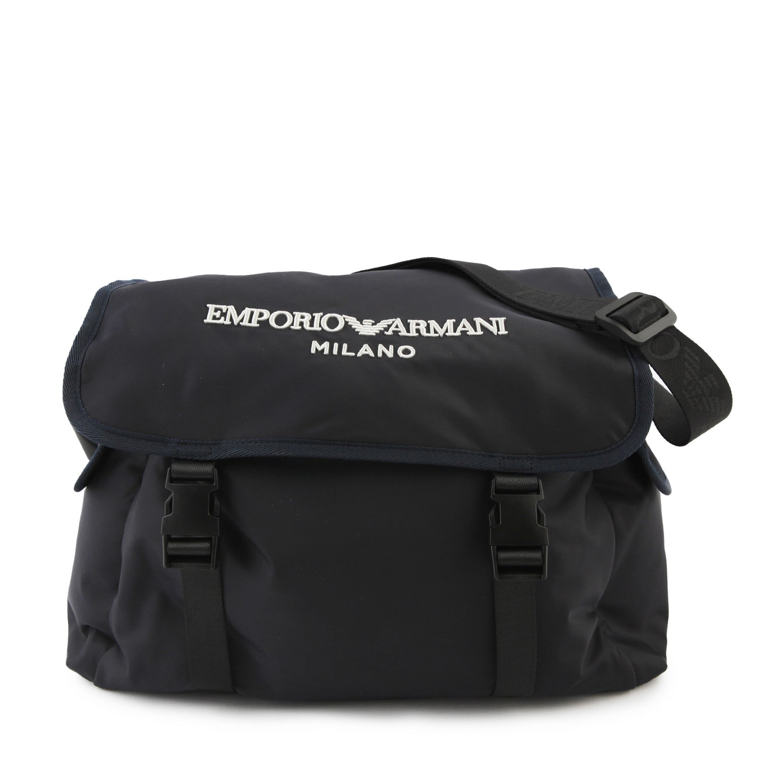 Borsa fasciatoio Armani blu navy con logo silver - annameglio.com abbigliamento moda