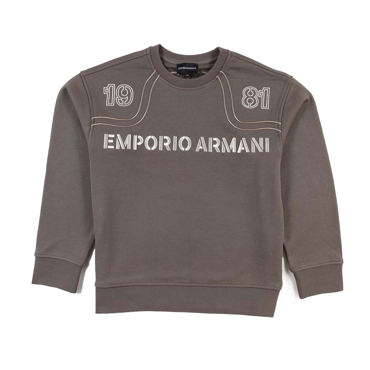 Felpa Armani Junior fango con maxi ricami - annameglio.com abbigliamento moda