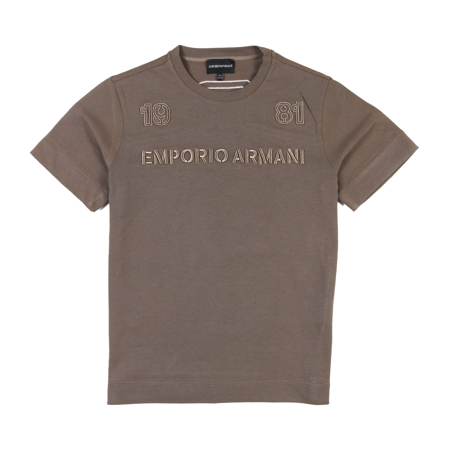 T-shirt Armani Junior fango con maxi ricami - annameglio.com abbigliamento moda