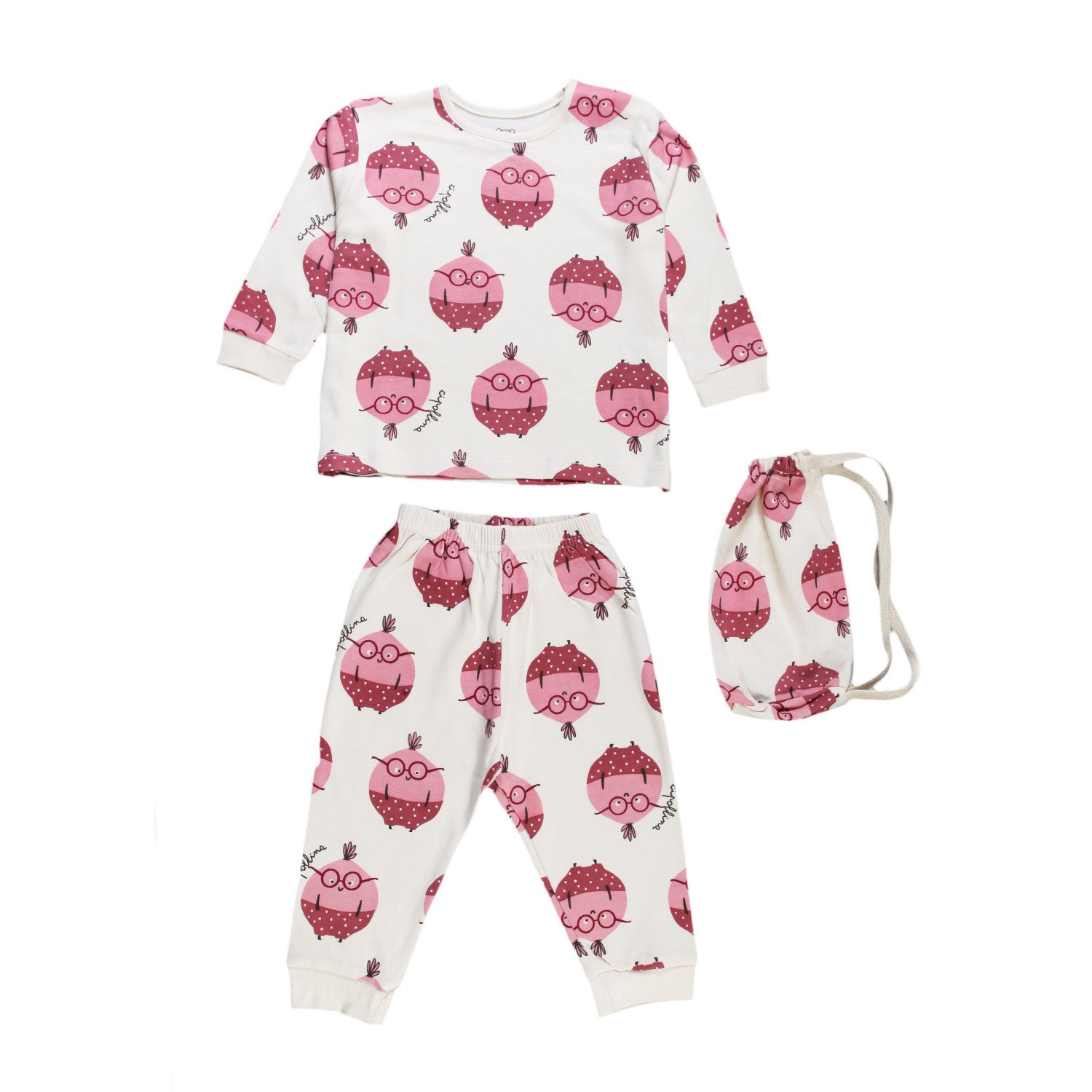 Pigiama unisex panna con cipolline rosa e bordeaux - annameglio.com abbigliamento moda