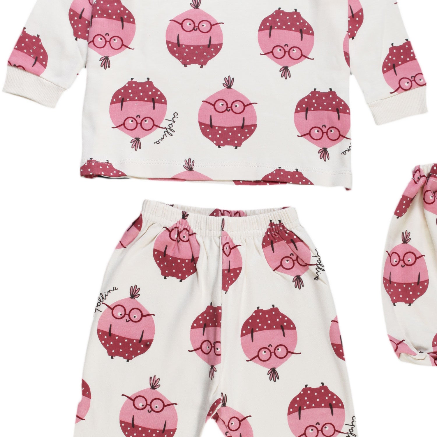 Pigiama unisex panna con cipolline rosa e bordeaux - annameglio.com abbigliamento moda