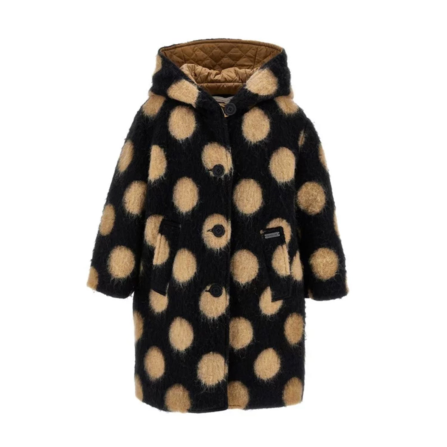 CAPPOTTO MONNALISA NERO A POIS BEIGE - annameglio.com abbigliamento moda