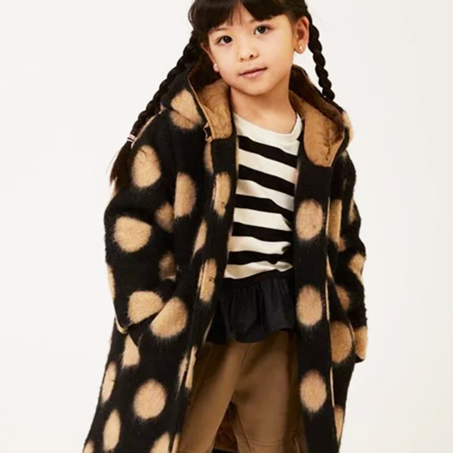 CAPPOTTO MONNALISA NERO A POIS BEIGE - annameglio.com abbigliamento moda