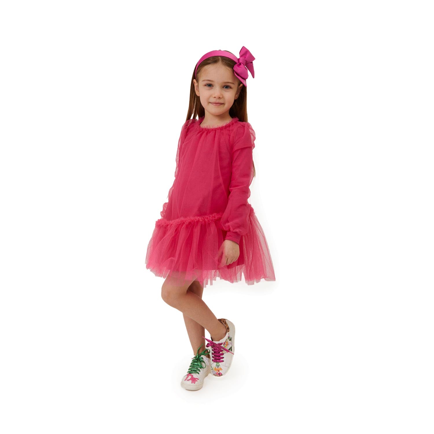 ABITO FUCSIA IN TULLE MONNALISA - annameglio.com abbigliamento moda