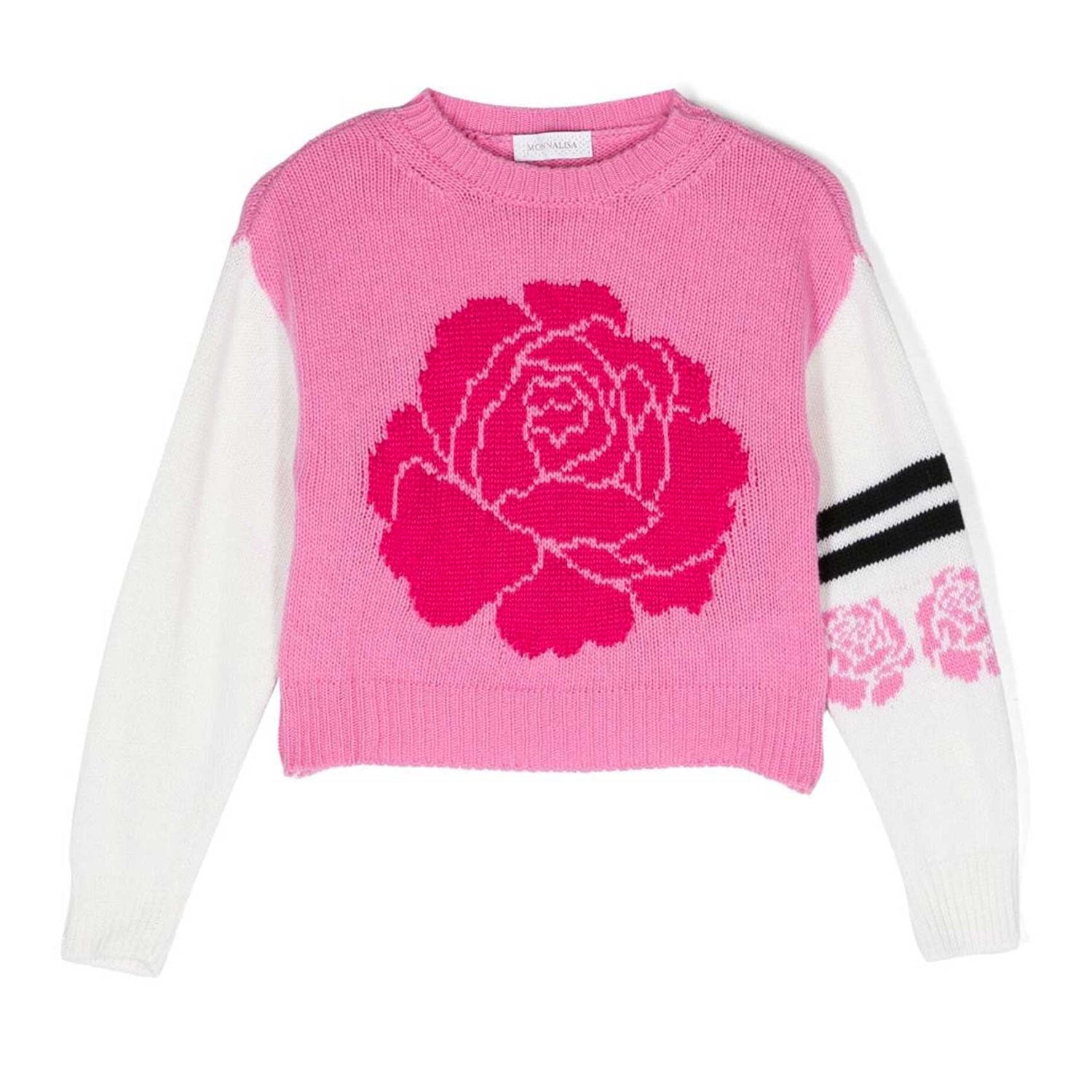 Maglione Monnalisa rosa e fucsia con maniche panna - annameglio.com abbigliamento moda