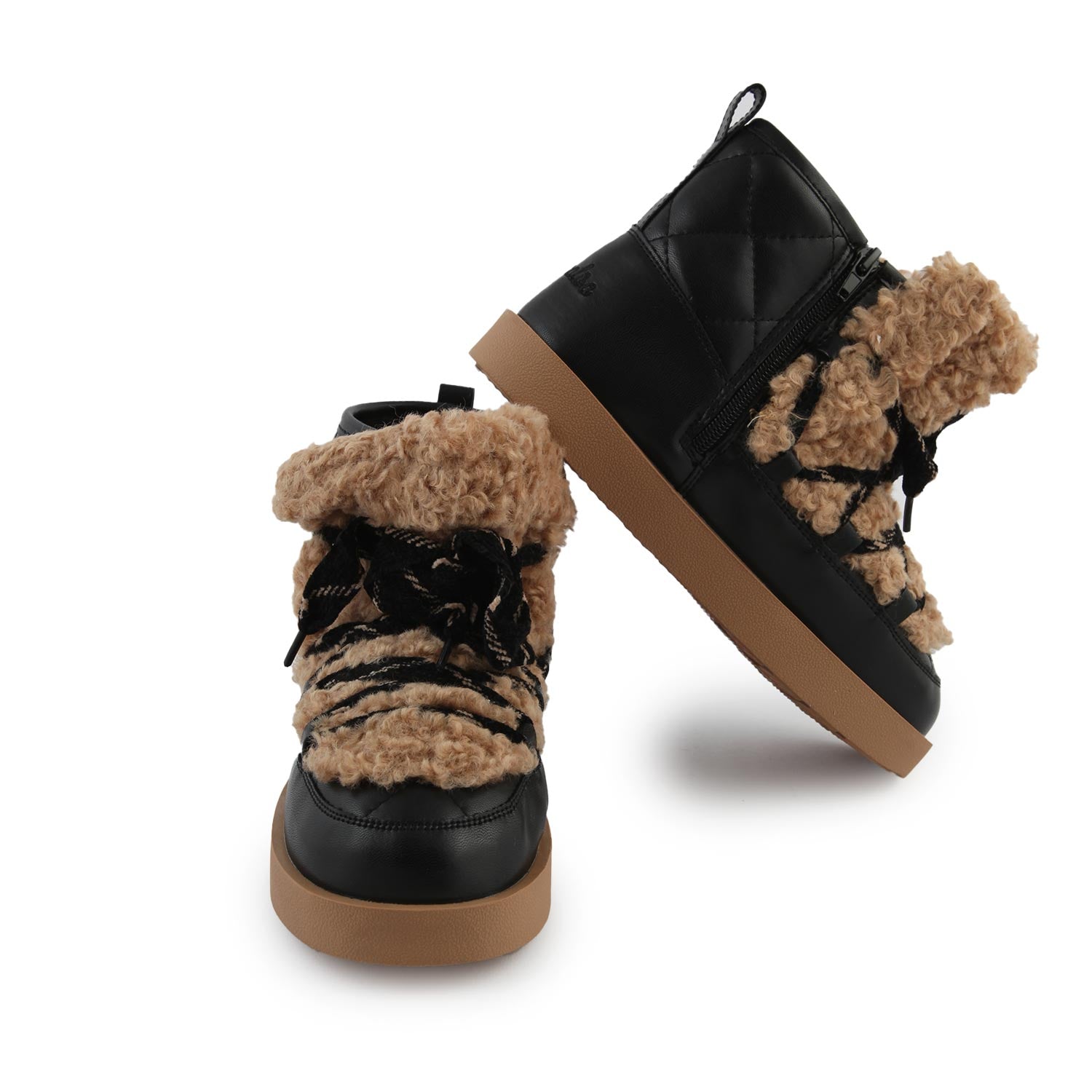 Scarponcini peluche Monnalisa neri e beige - annameglio.com abbigliamento moda