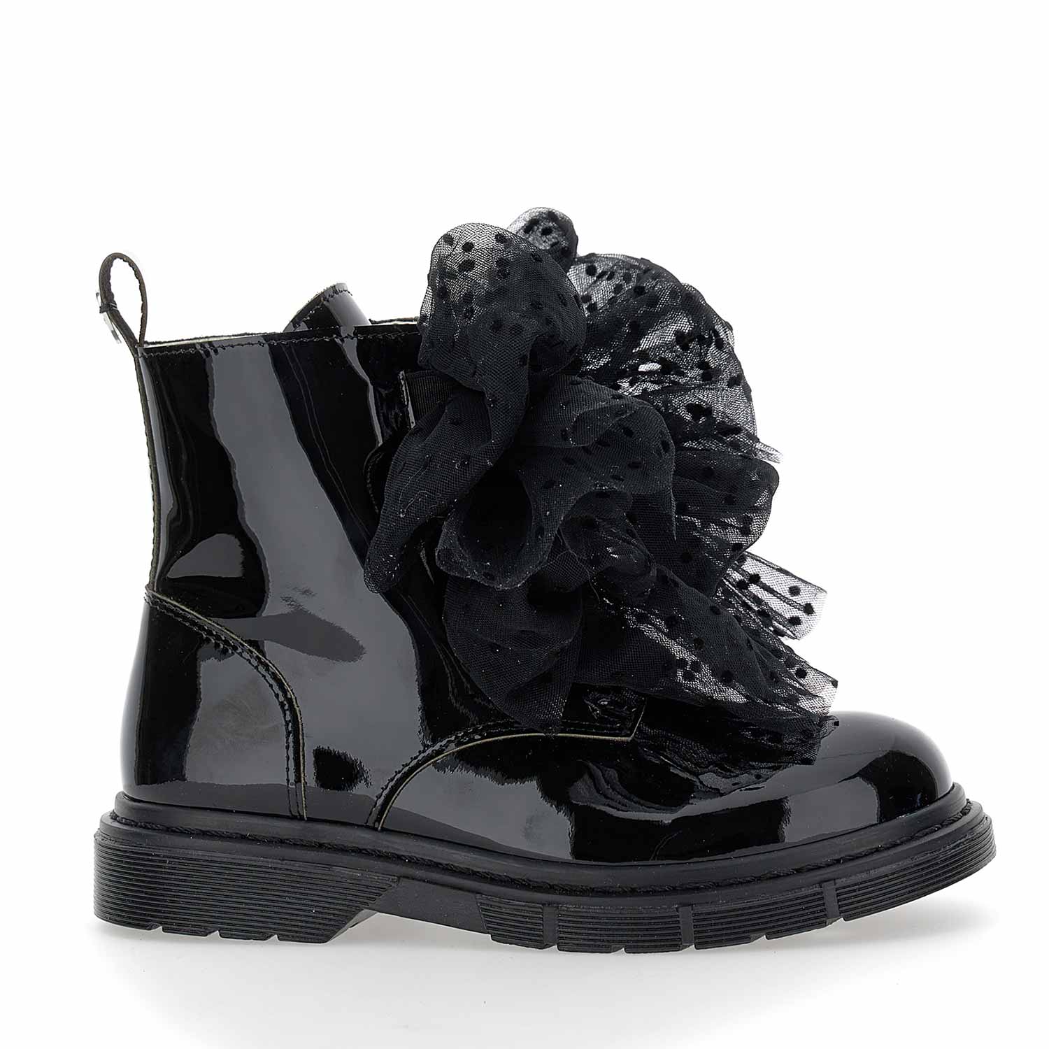 Anfibi Monnalisa nero lucido con fiocchi in tulle - annameglio.com abbigliamento moda